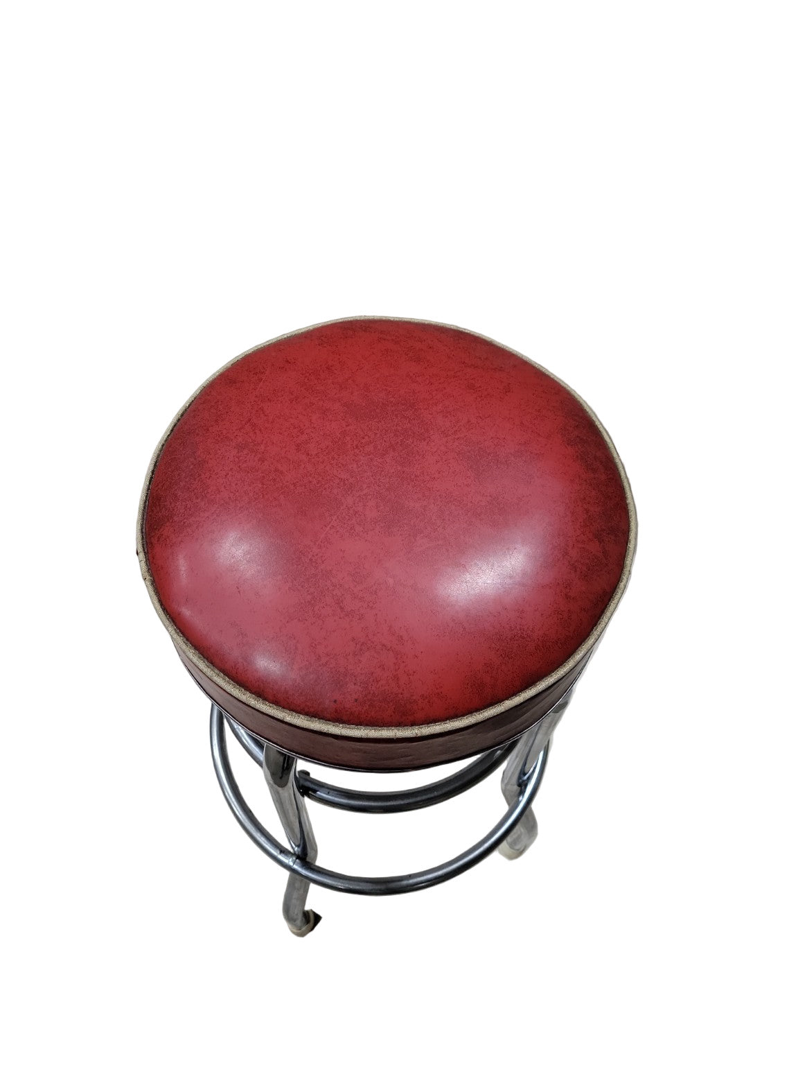 Mid-Century Red Vinyl Swivel Bar Stool with Chrome Base