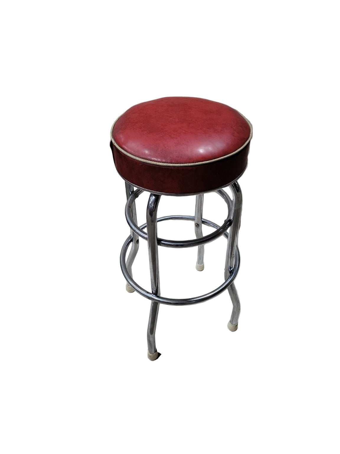 Mid-Century Red Vinyl Swivel Bar Stool with Chrome Base