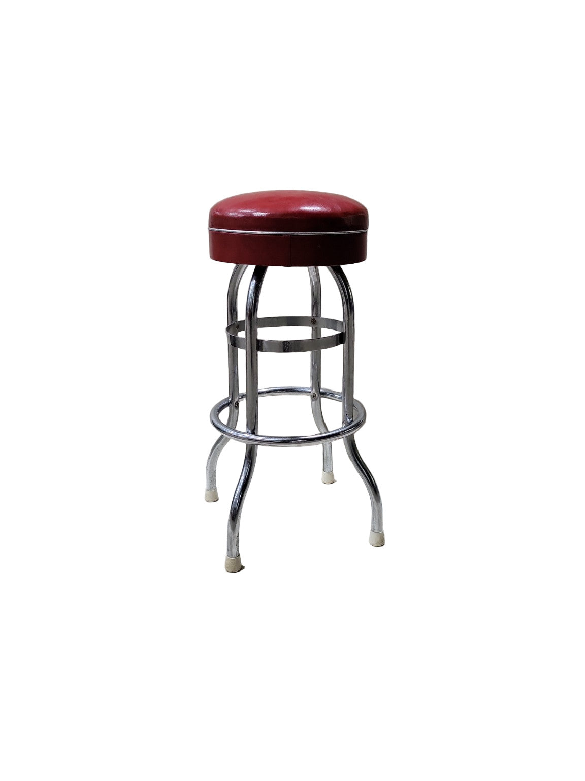 Vintage Duro Chrome Red Vinyl Swivel Bar Stool – 1950s Diner Style