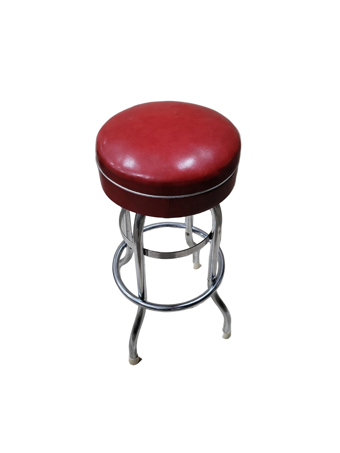Vintage Duro Chrome Red Vinyl Swivel Bar Stool – 1950s Diner Style