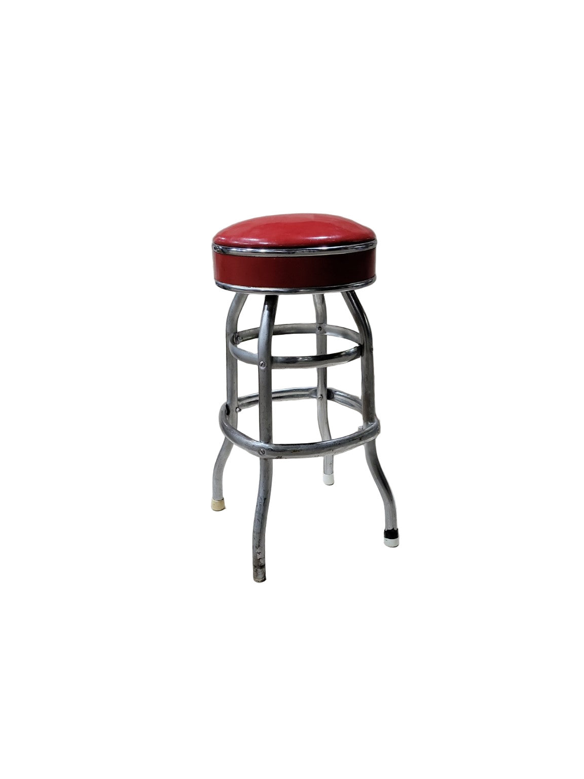 Vintage Hamilton Mfg. Red Vinyl Swivel Bar Stool – Chrome Base, 15" Seat