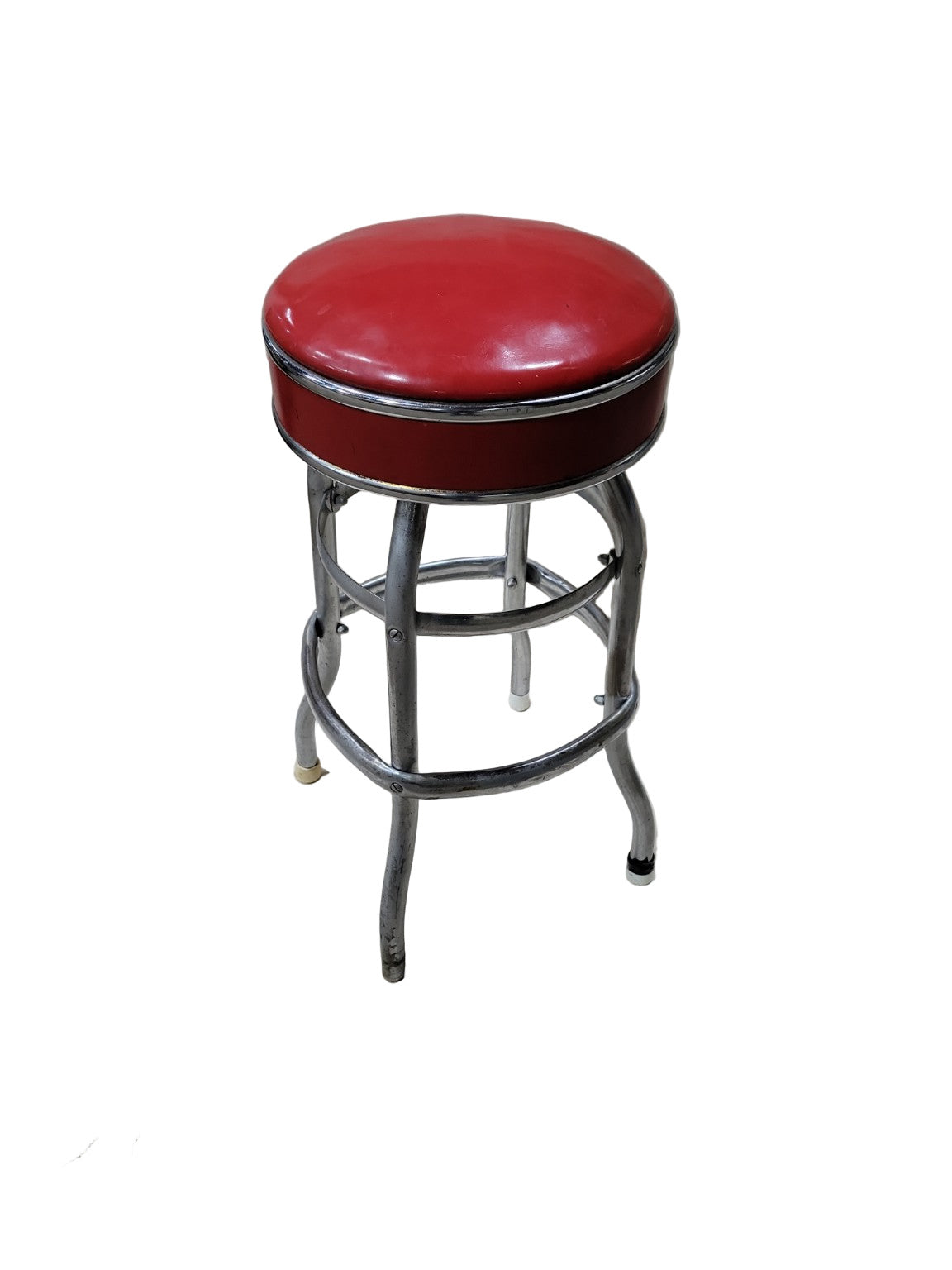 Vintage Hamilton Mfg. Red Vinyl Swivel Bar Stool – Chrome Base, 15" Seat