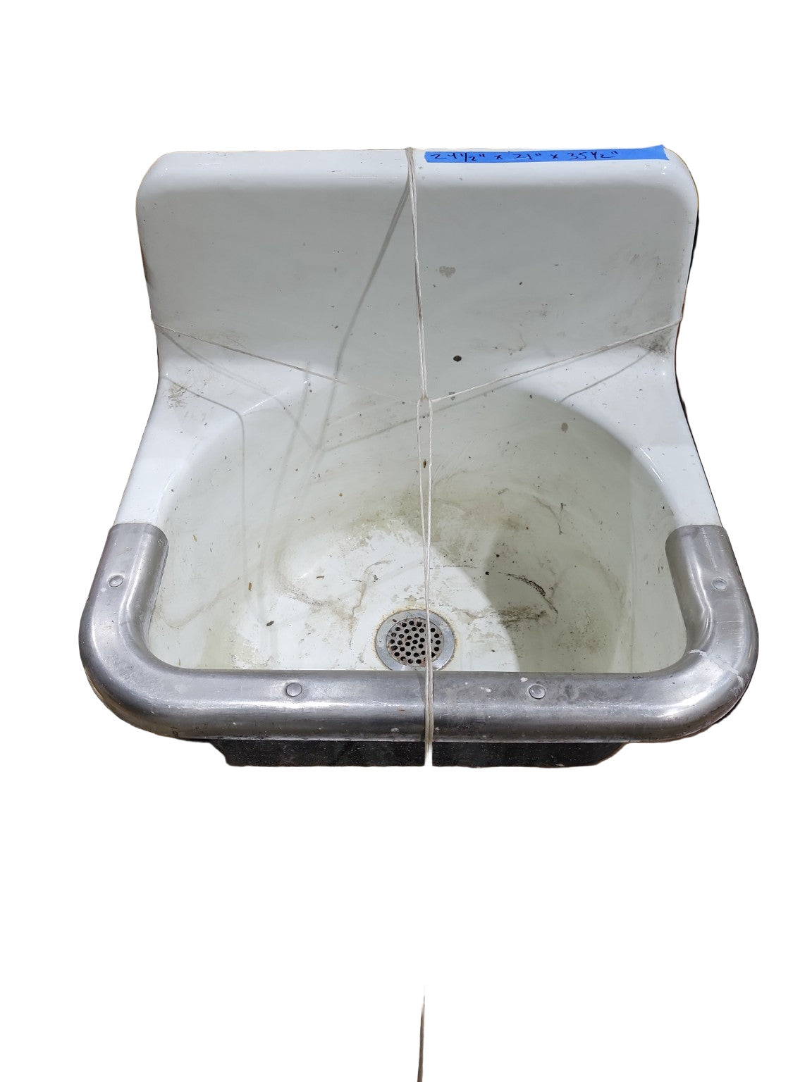 Antique Cast Iron Wall-Mount Utility Sink with Rolled Aluminum Rim