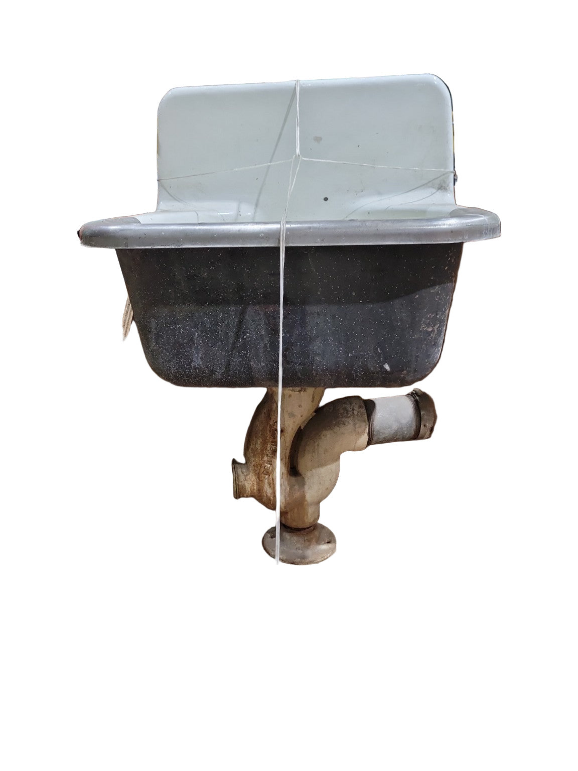 Antique Cast Iron Wall-Mount Utility Sink with Rolled Aluminum Rim