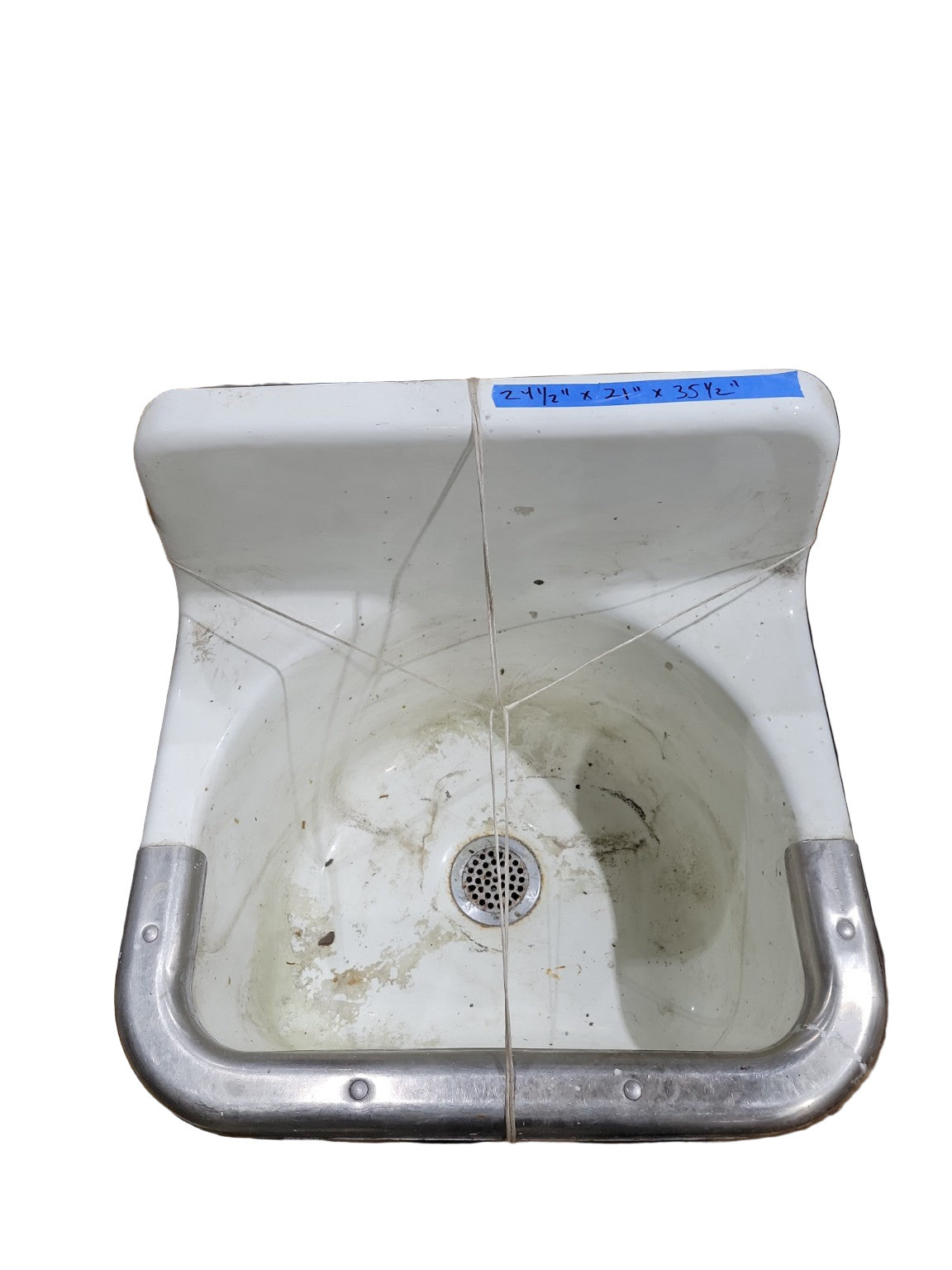 Antique Cast Iron Wall-Mount Utility Sink with Rolled Aluminum Rim