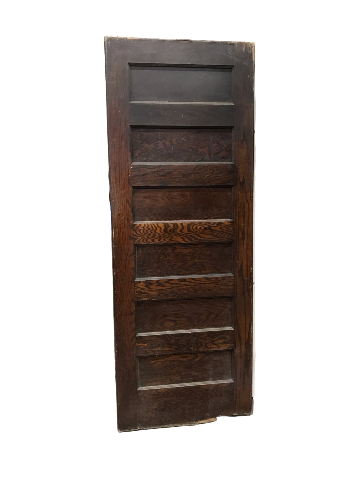 Antique 7-Panel Swing Door – Oak Grain with Two-Tone Patina