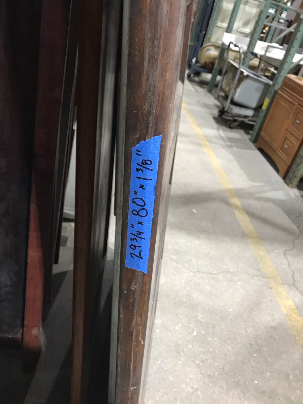 Antique 7-Panel Swing Door – Oak Grain with Two-Tone Patina