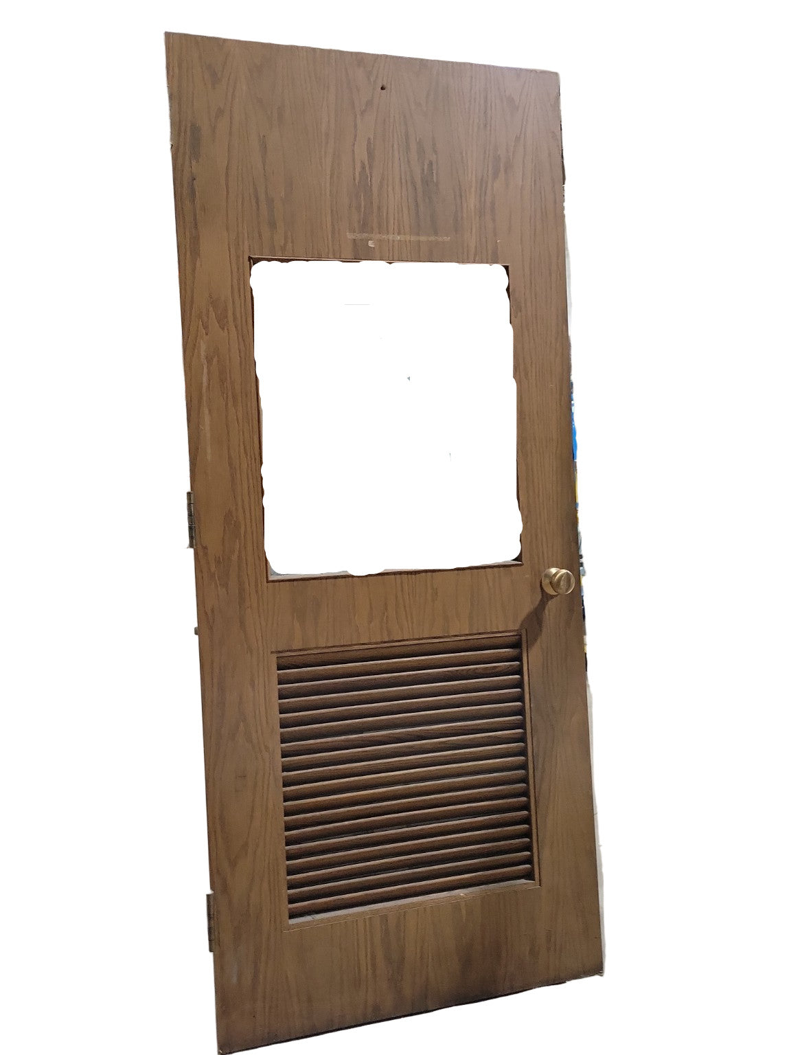 Commercial Louvered Door with Wire Glass Window – 36" W x 85" H
