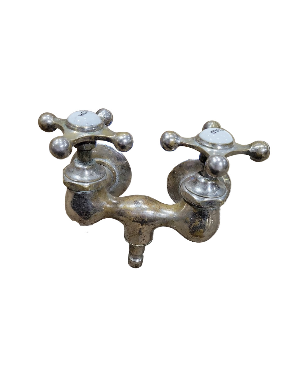 Antique Cross-Handle Wall-Mount Faucet – Hot & Cold Porcelain Labels
