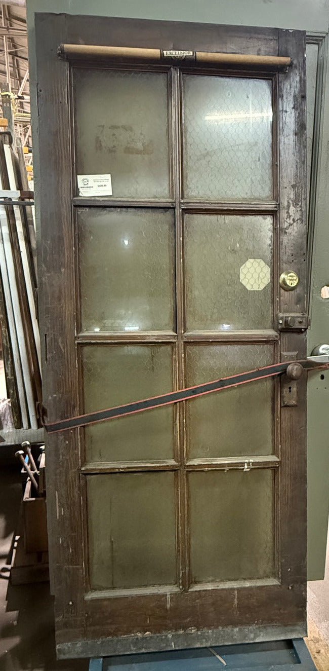 Antique Wood 8-Pane Door with Chicken Wire Glass - 32" W x 77" H