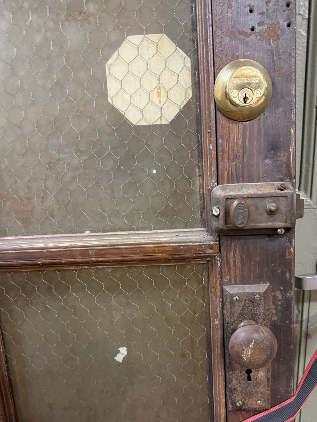 Antique Wood 8-Pane Door with Chicken Wire Glass - 32" W x 77" H
