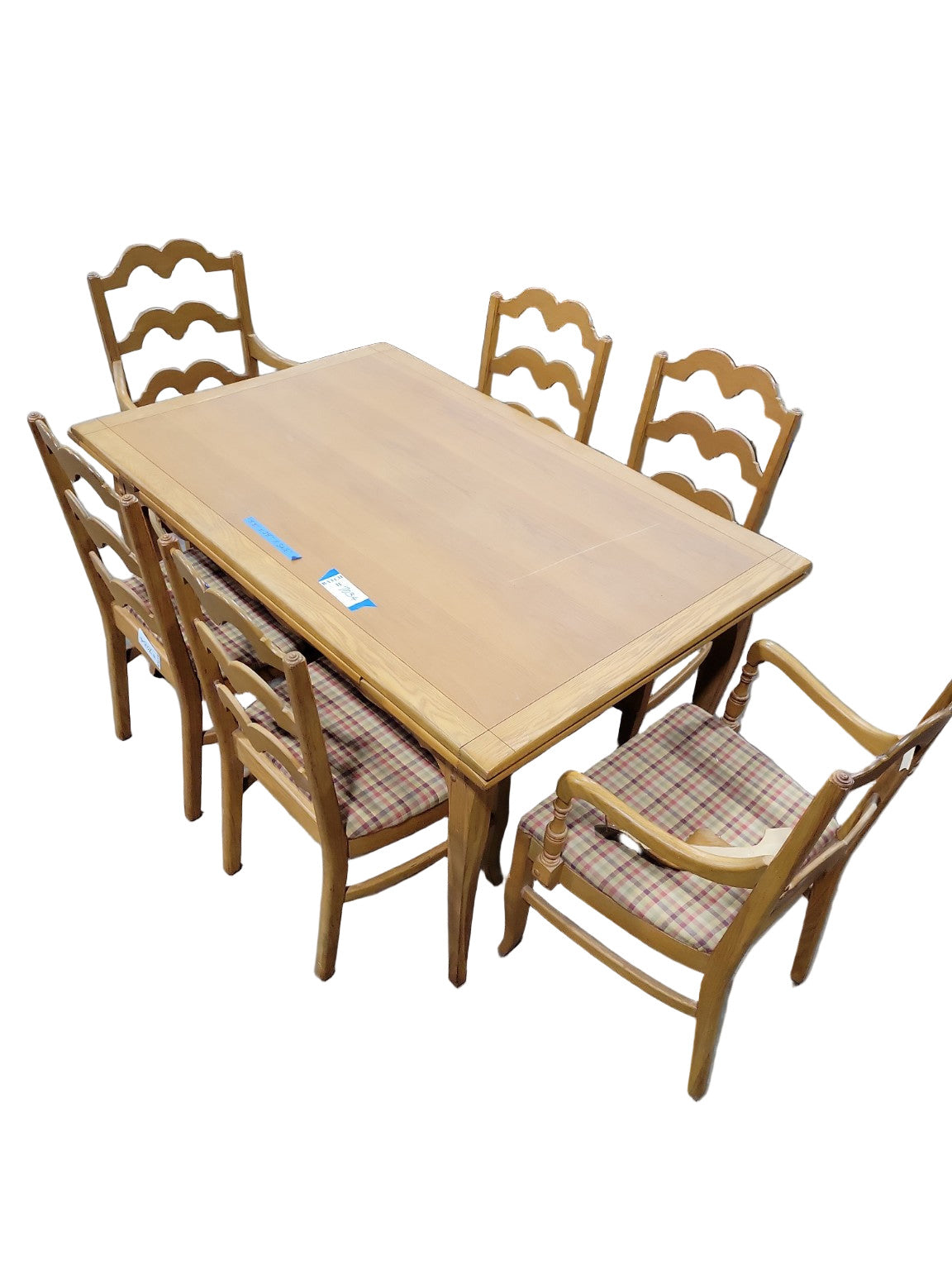 French Country Extension Dining Set – Oak Veneer Table with 6 Chairs (2 Armchairs, 4 Side Chairs)