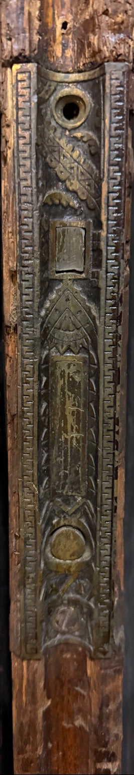 Antique Four Panel Oak Pocket Door with Eastlake Brass Hardware