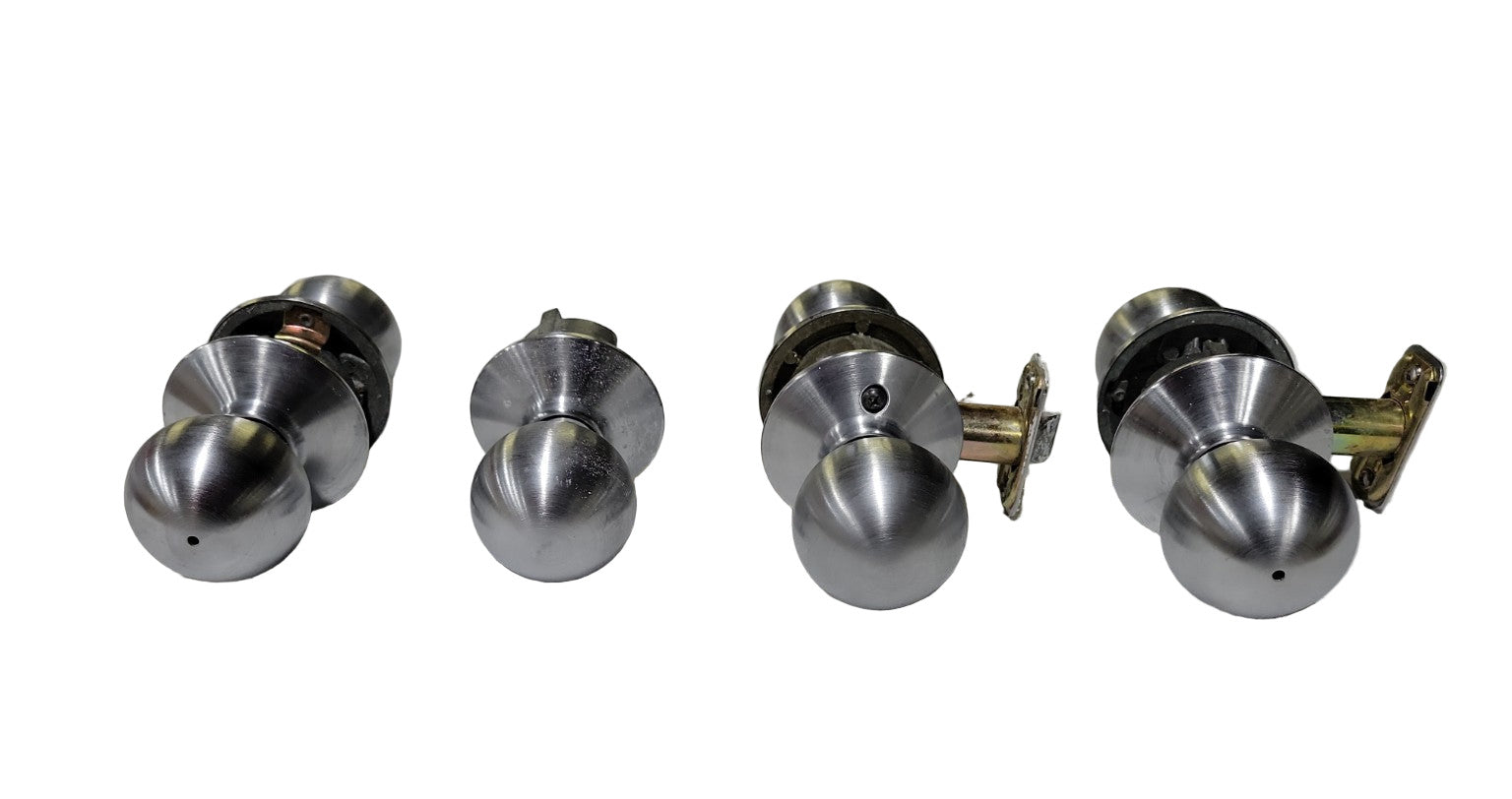 Set of 4 Brushed Aluminum Interior Door Knobs – 2 Complete, 2 for Parts