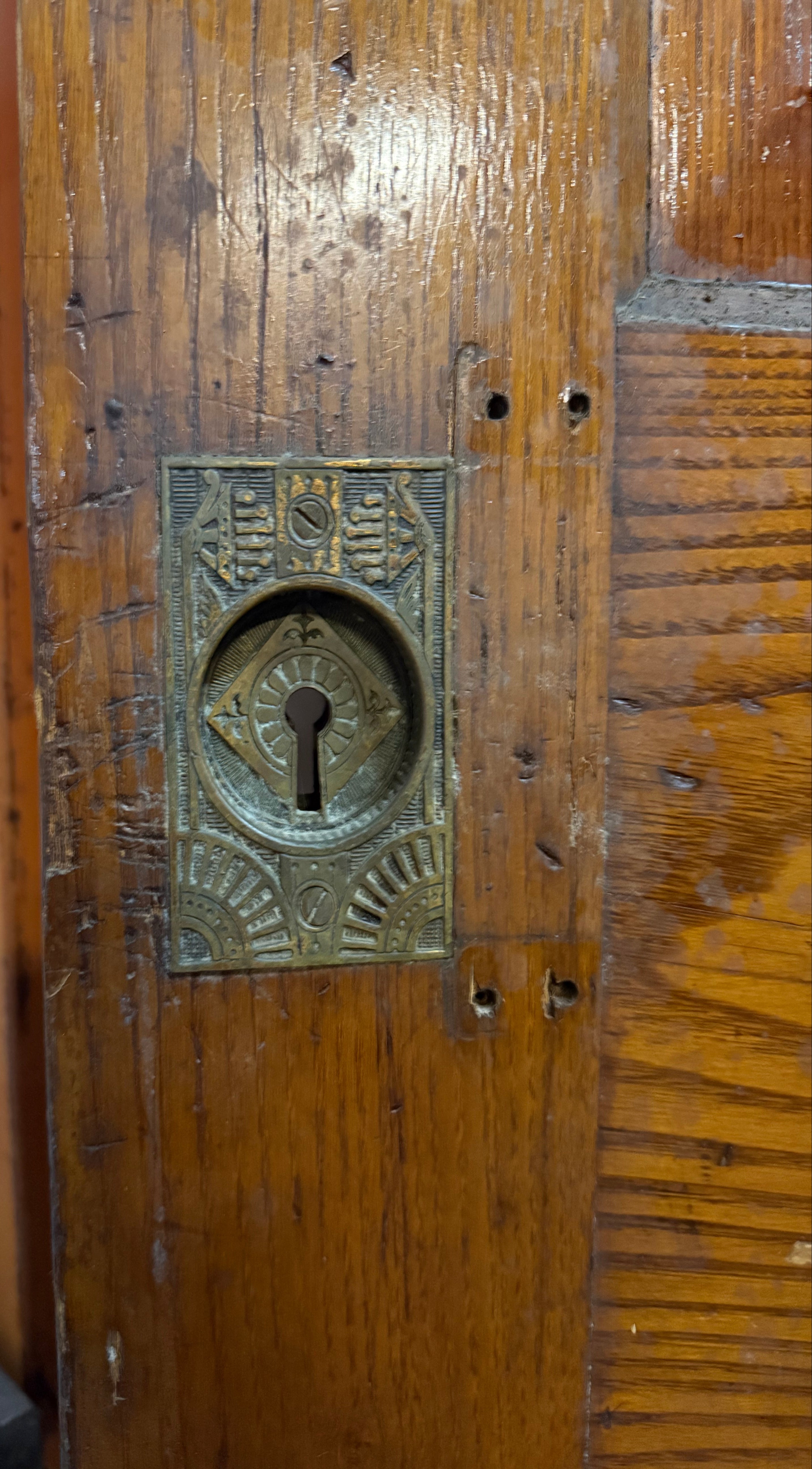 Antique Oversized Six Panel Single Pocket Door with Eastlake Brass Hardware