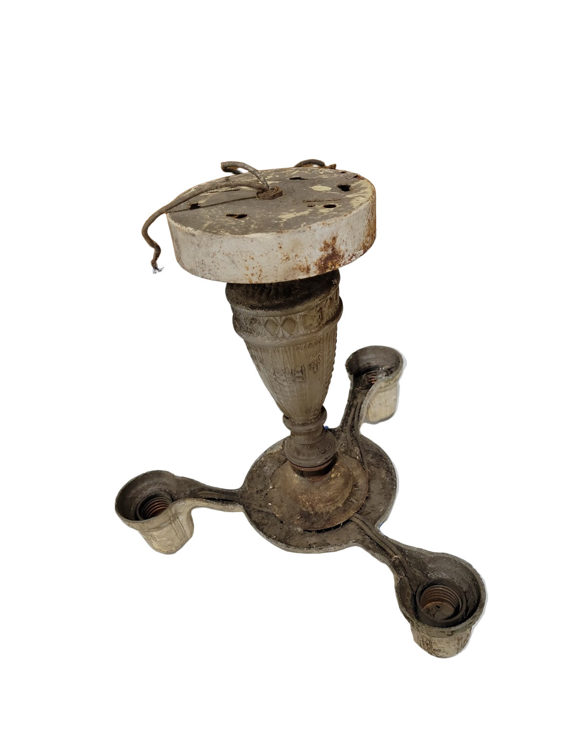 Antique 3-Arm Cast Iron Ceiling Fixture – Ornate Center Column