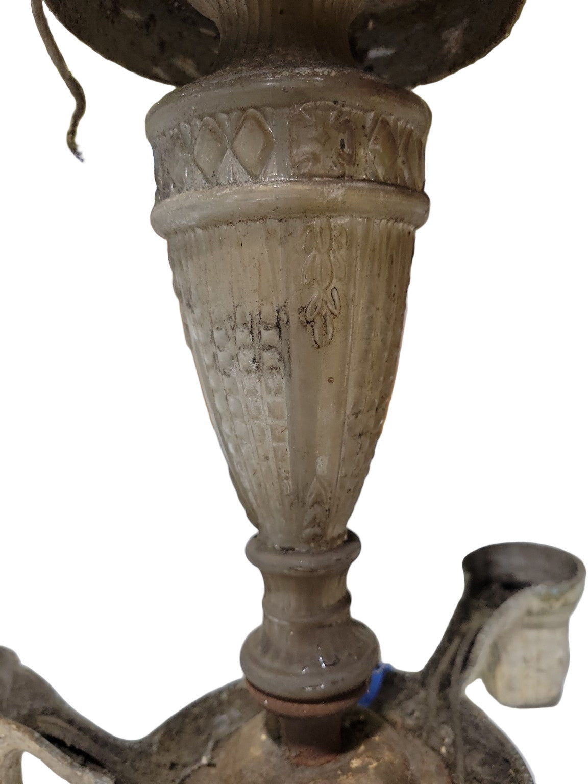 Antique 3-Arm Cast Iron Ceiling Fixture – Ornate Center Column