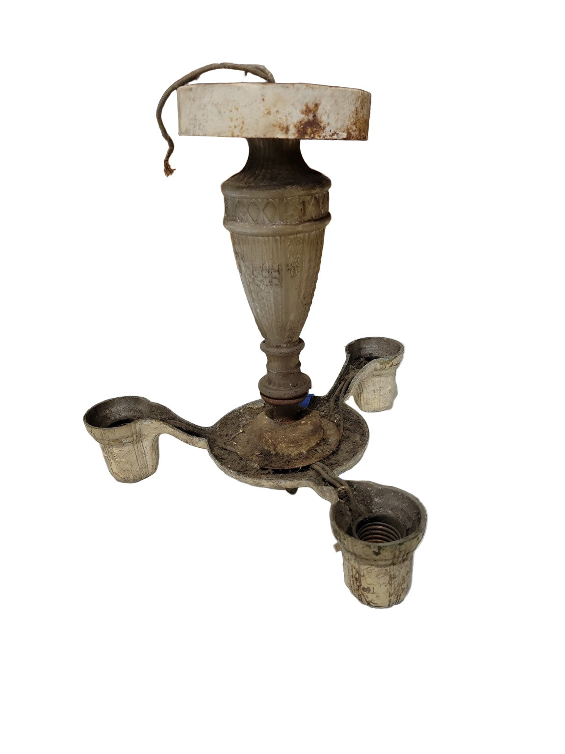 Antique 3-Arm Cast Iron Ceiling Fixture – Ornate Center Column