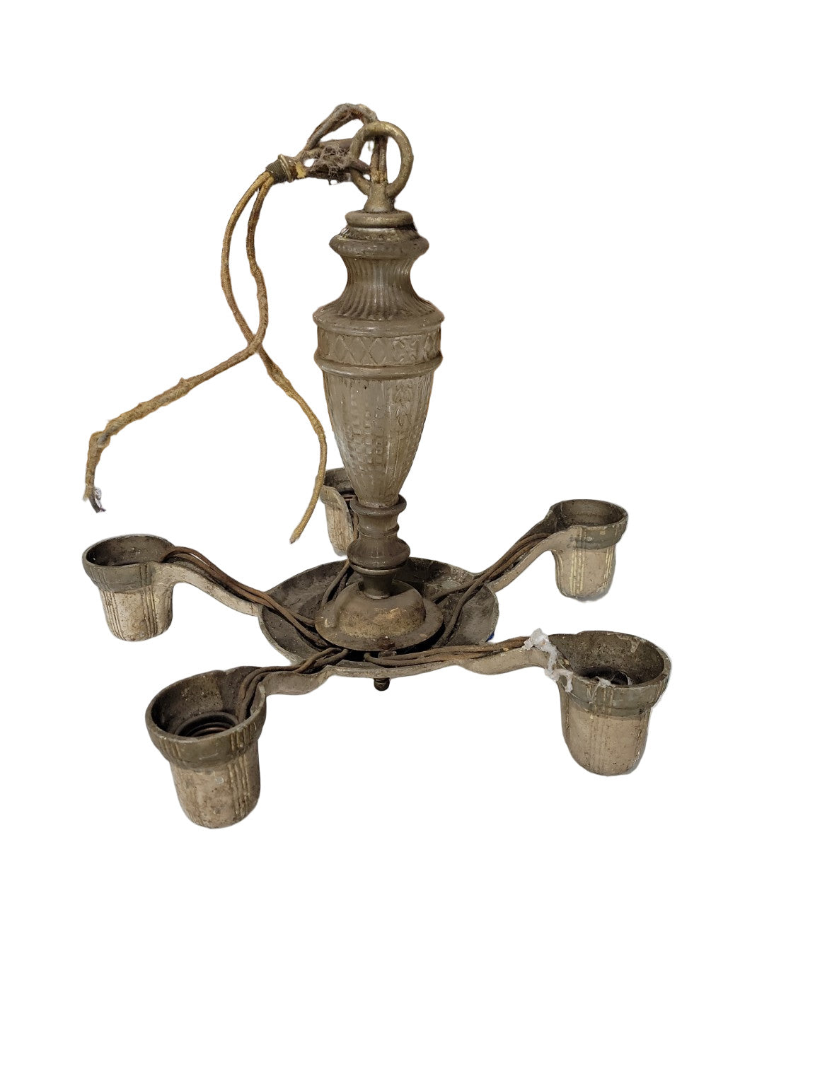 Antique 5-Arm Cast Iron Chandelier Base – Ornate Neoclassical Urn Design