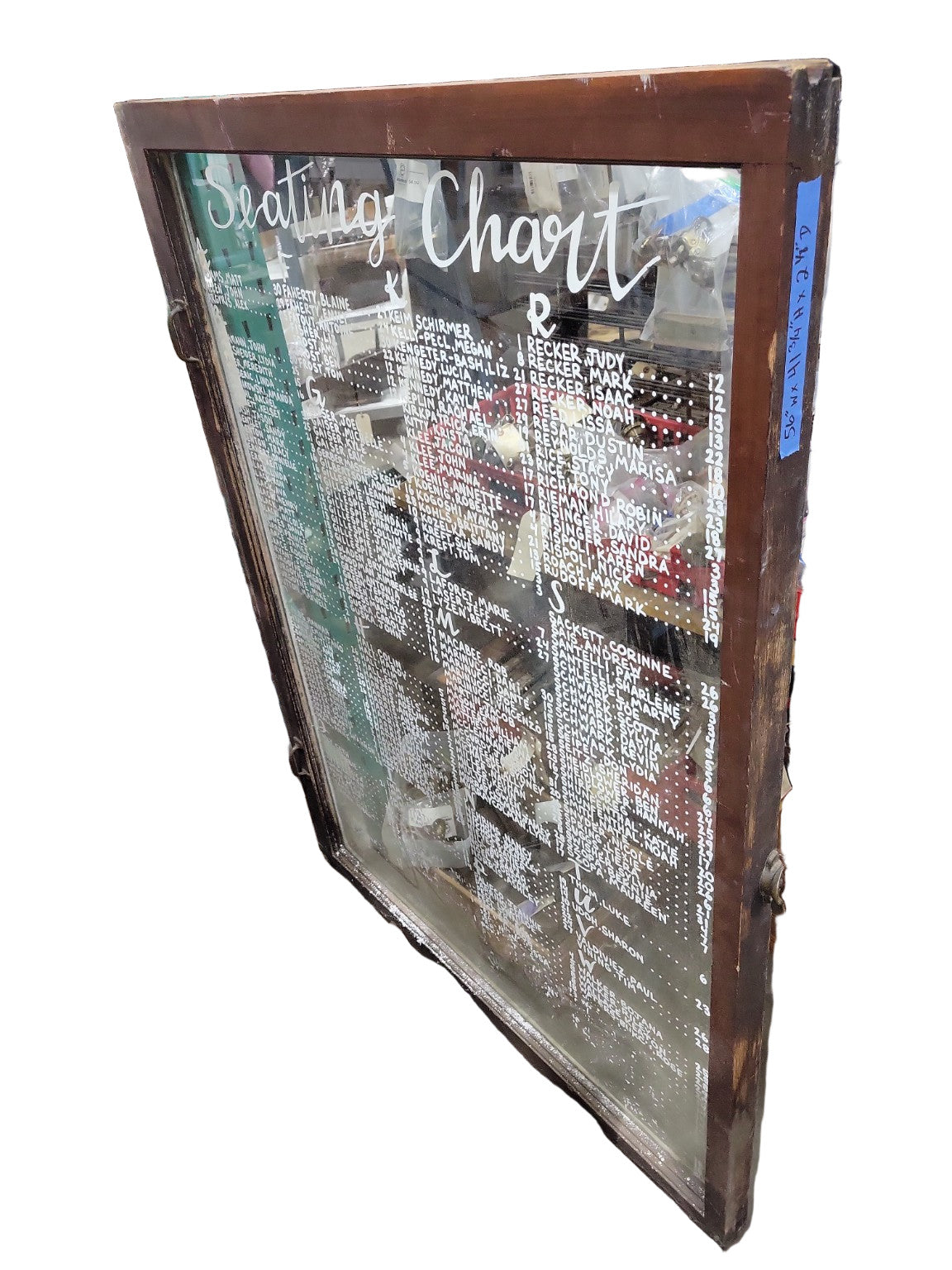 Antique Salvaged Glass Seating Chart Frame – Hand-Painted Calligraphy