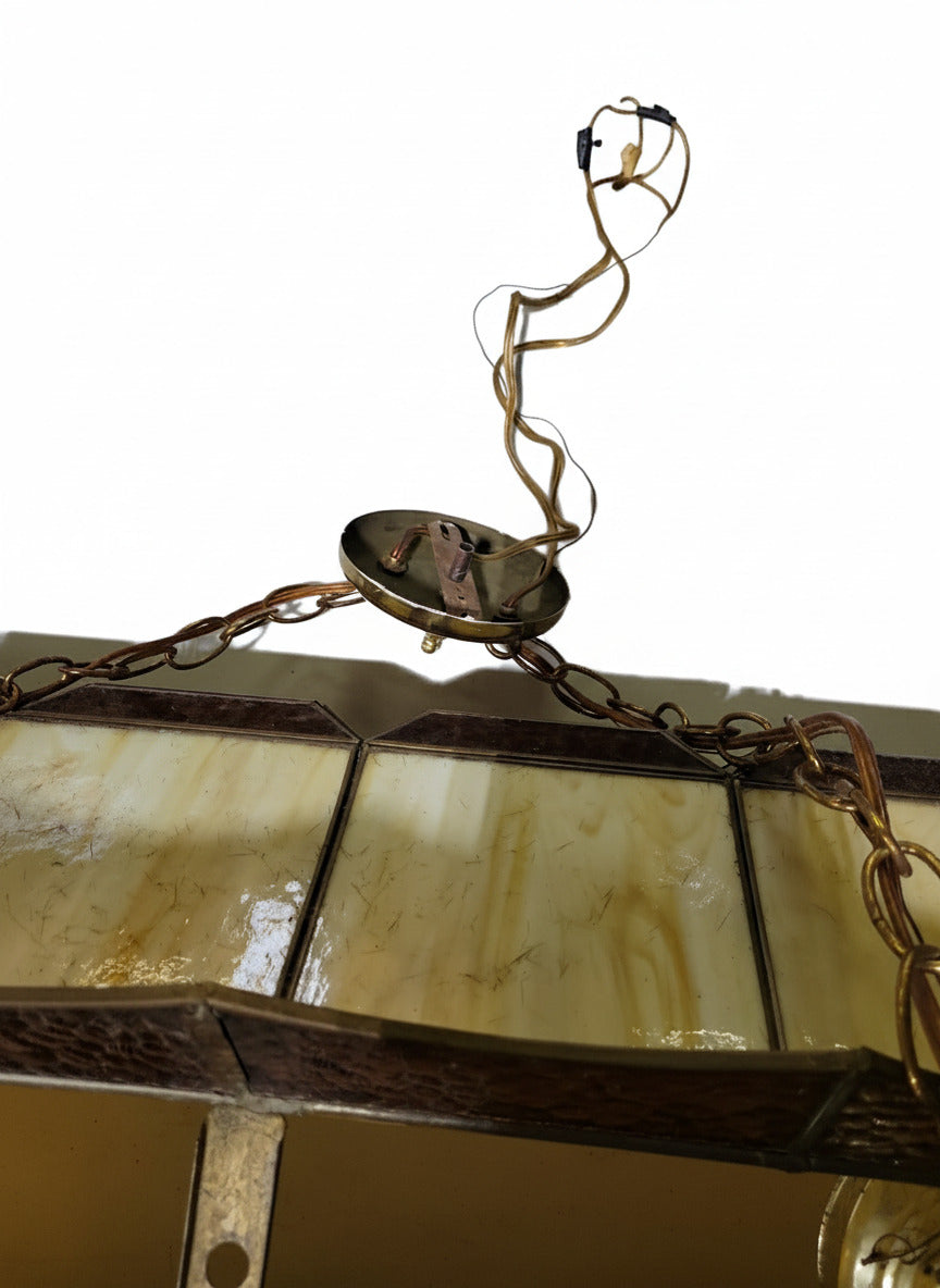 Vintage Stained Glass Pagoda-Style Pool Table Light Fixture