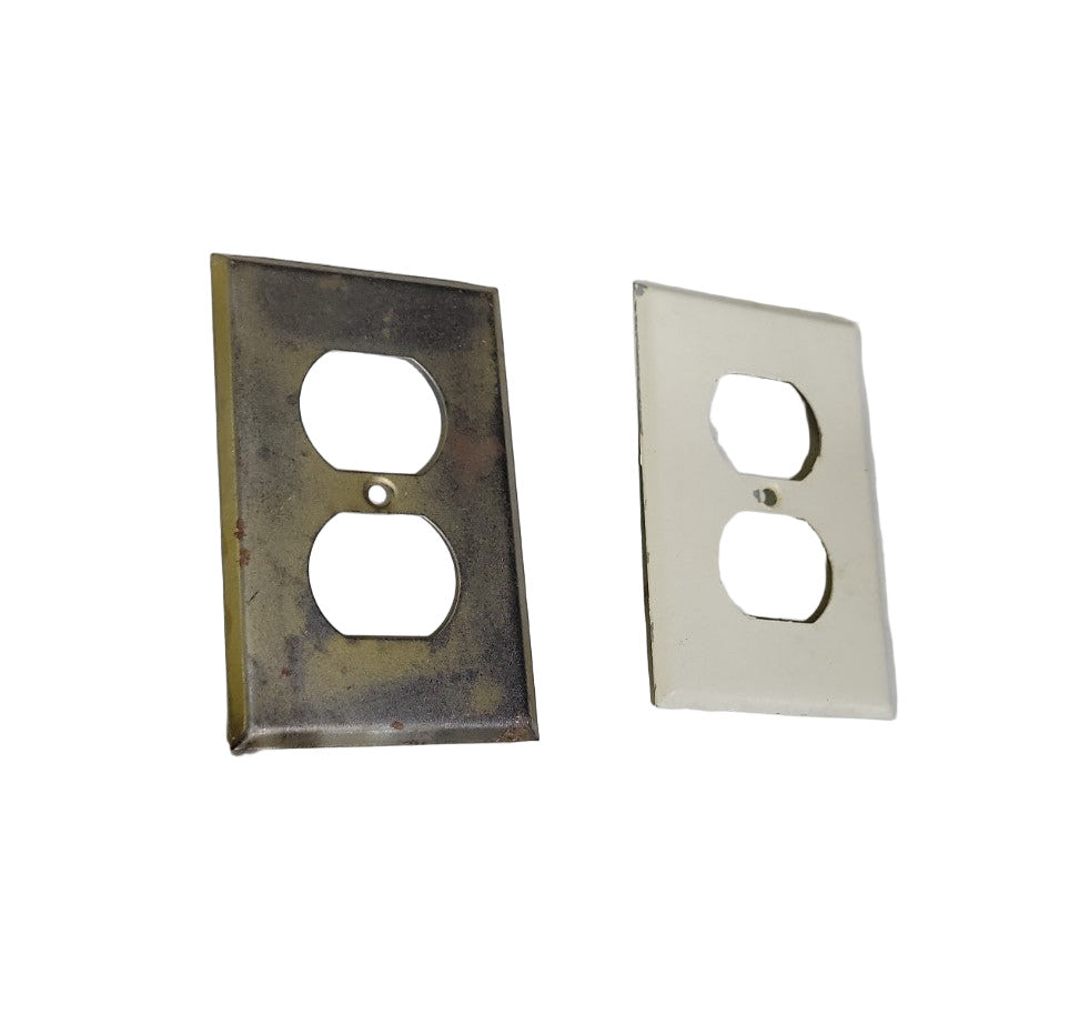 Pair of Vintage Duplex Outlet Covers – Metal and Painted Steel