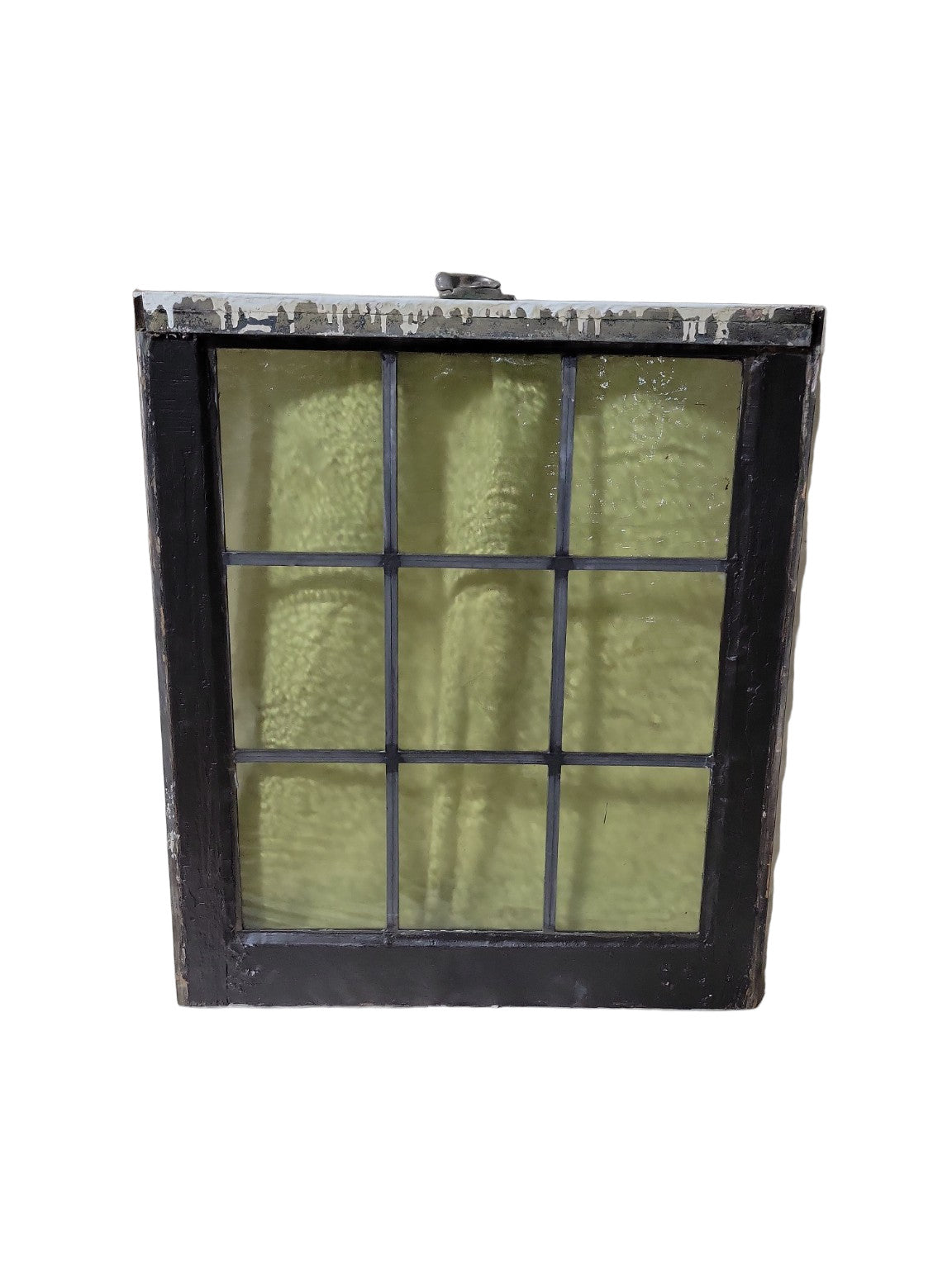 Antique Leaded Glass Window Sash – Textured Amber Glass with Pulls