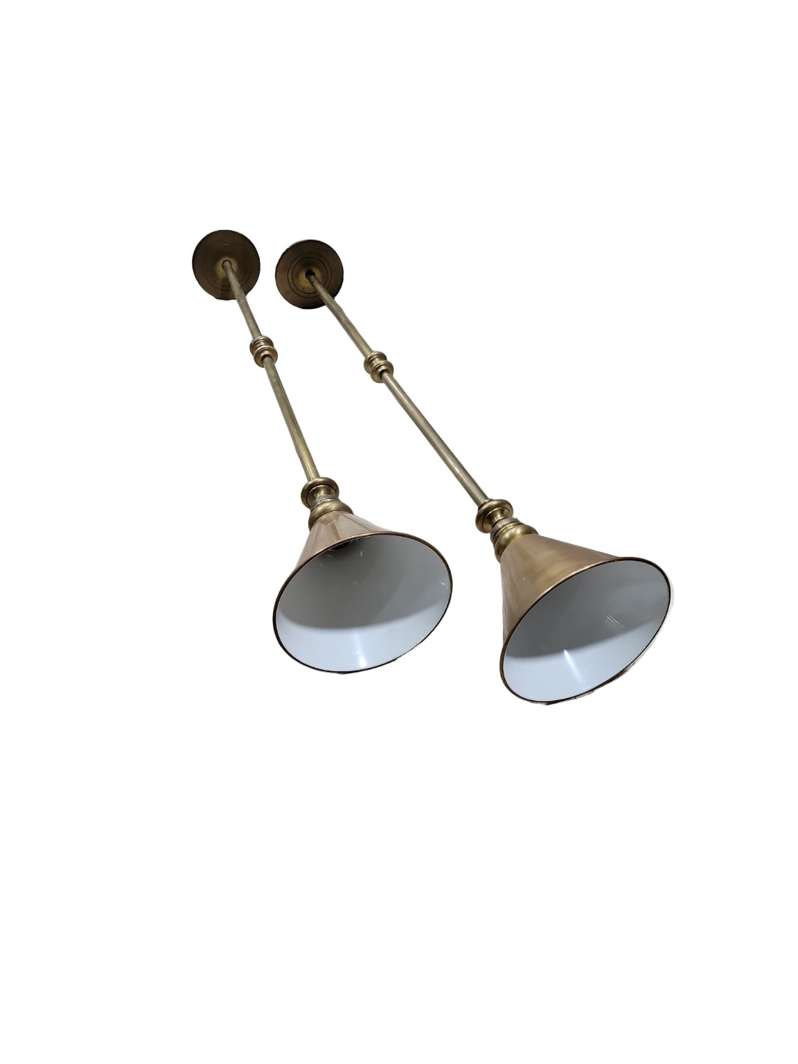 Pair of Visual Comfort & Co. LB10440 Brass Cone Pendant Light Fixtures