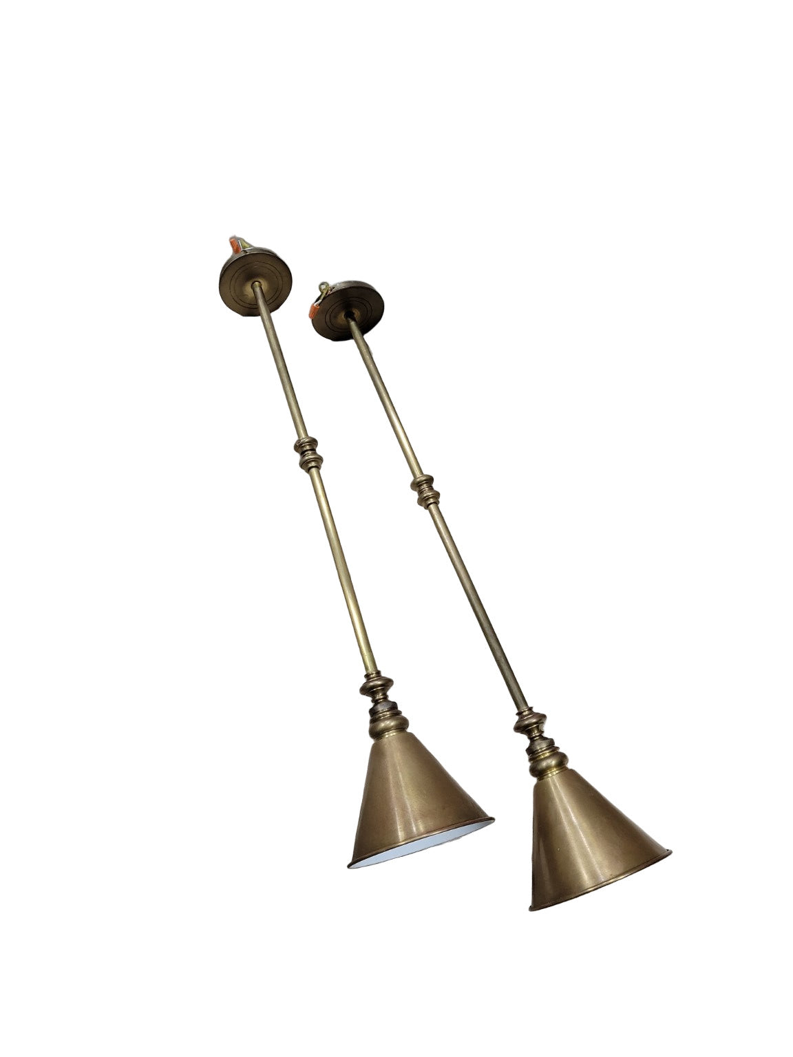 Pair of Visual Comfort & Co. LB10440 Brass Cone Pendant Light Fixtures