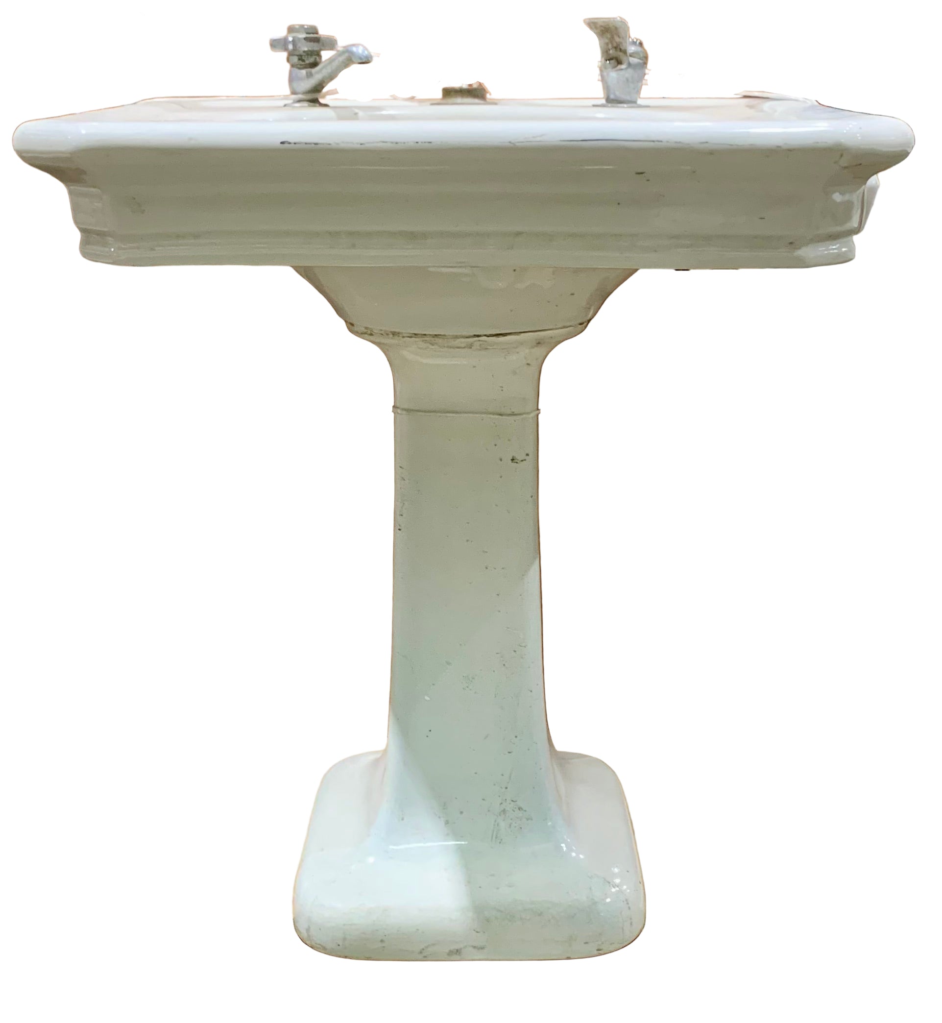 Antique 1901 Cast Iron Pedestal Sink and Base with Hardware