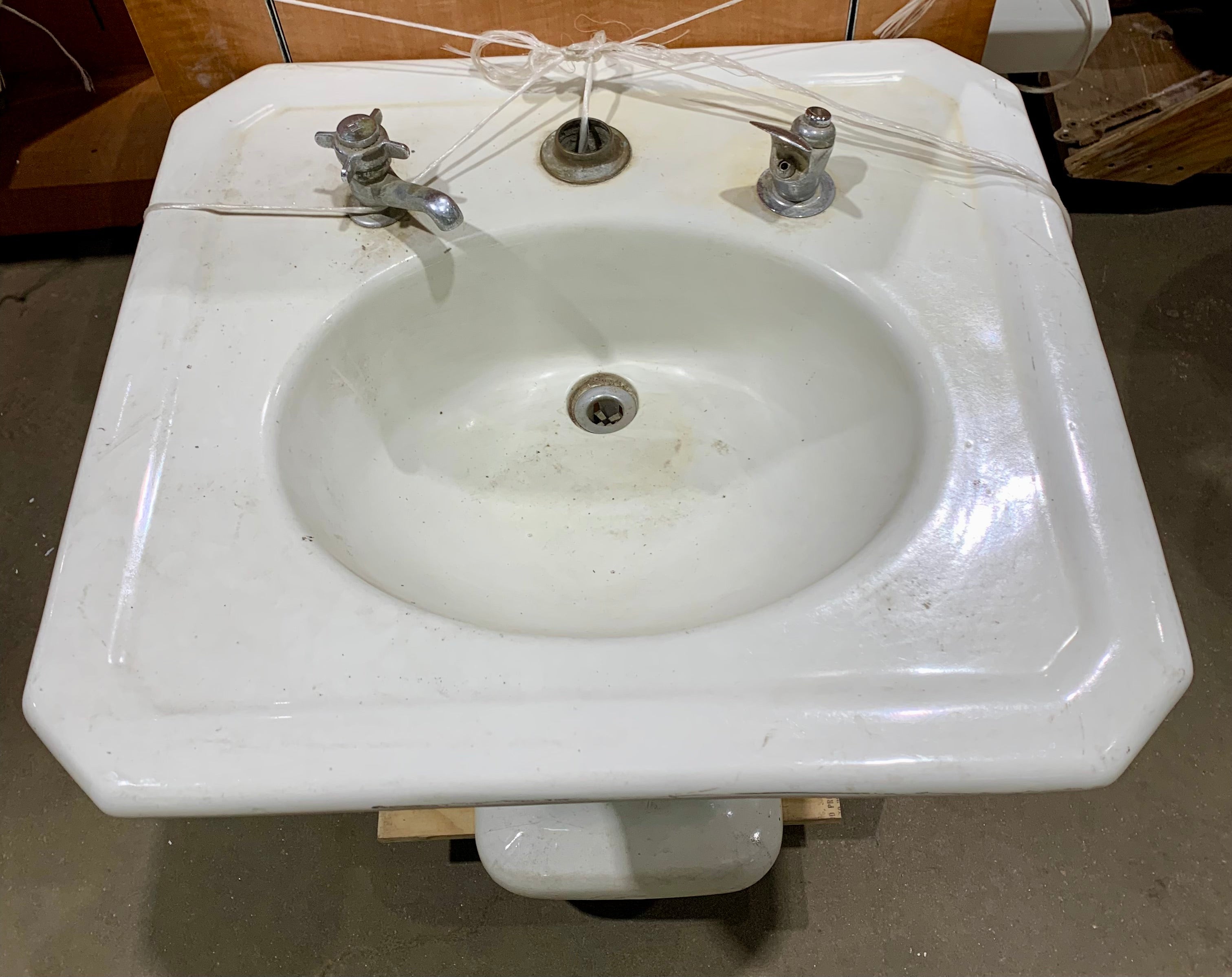 Antique 1901 Cast Iron Pedestal Sink and Base with Hardware