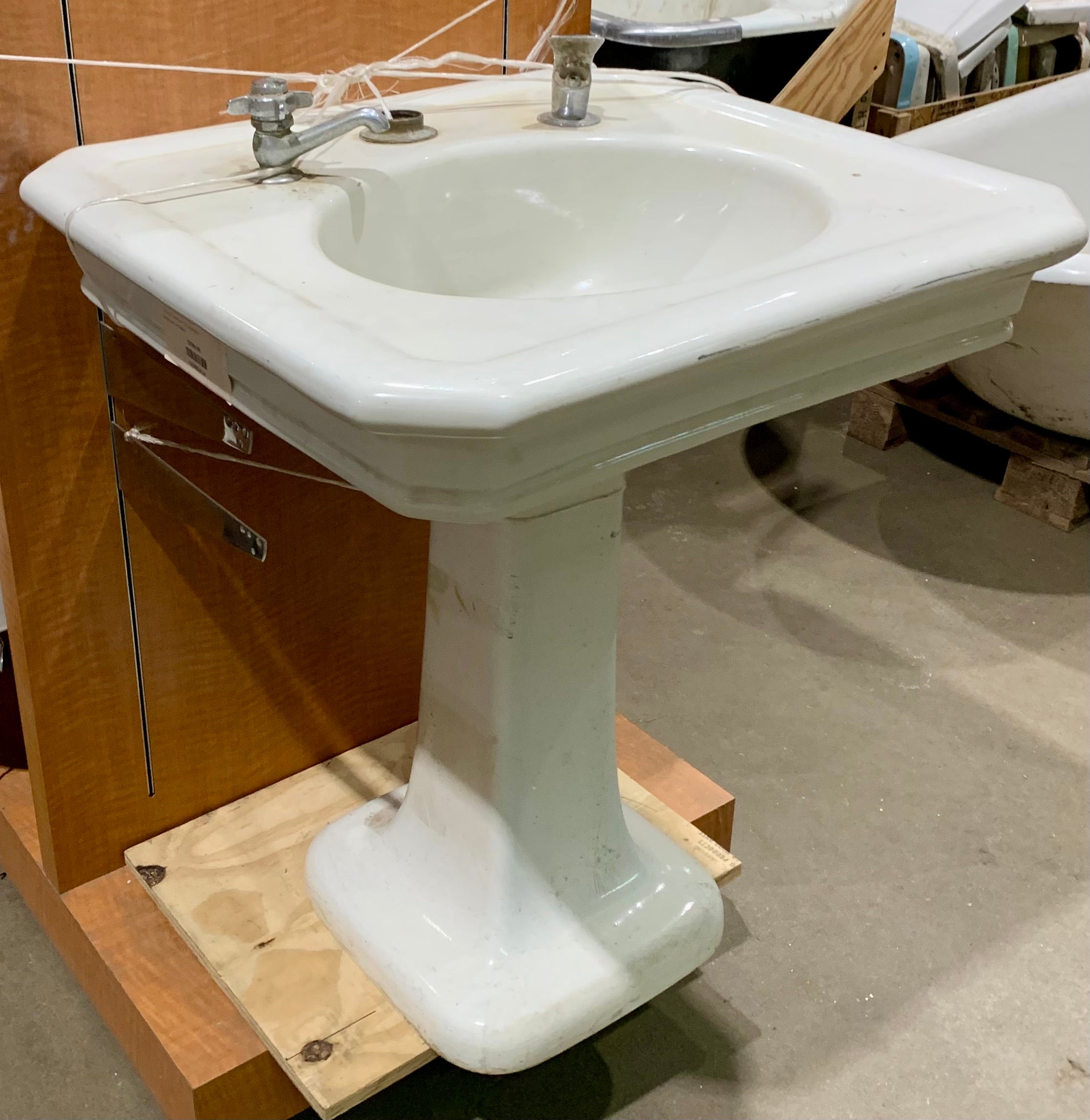 Antique 1901 Cast Iron Pedestal Sink and Base with Hardware