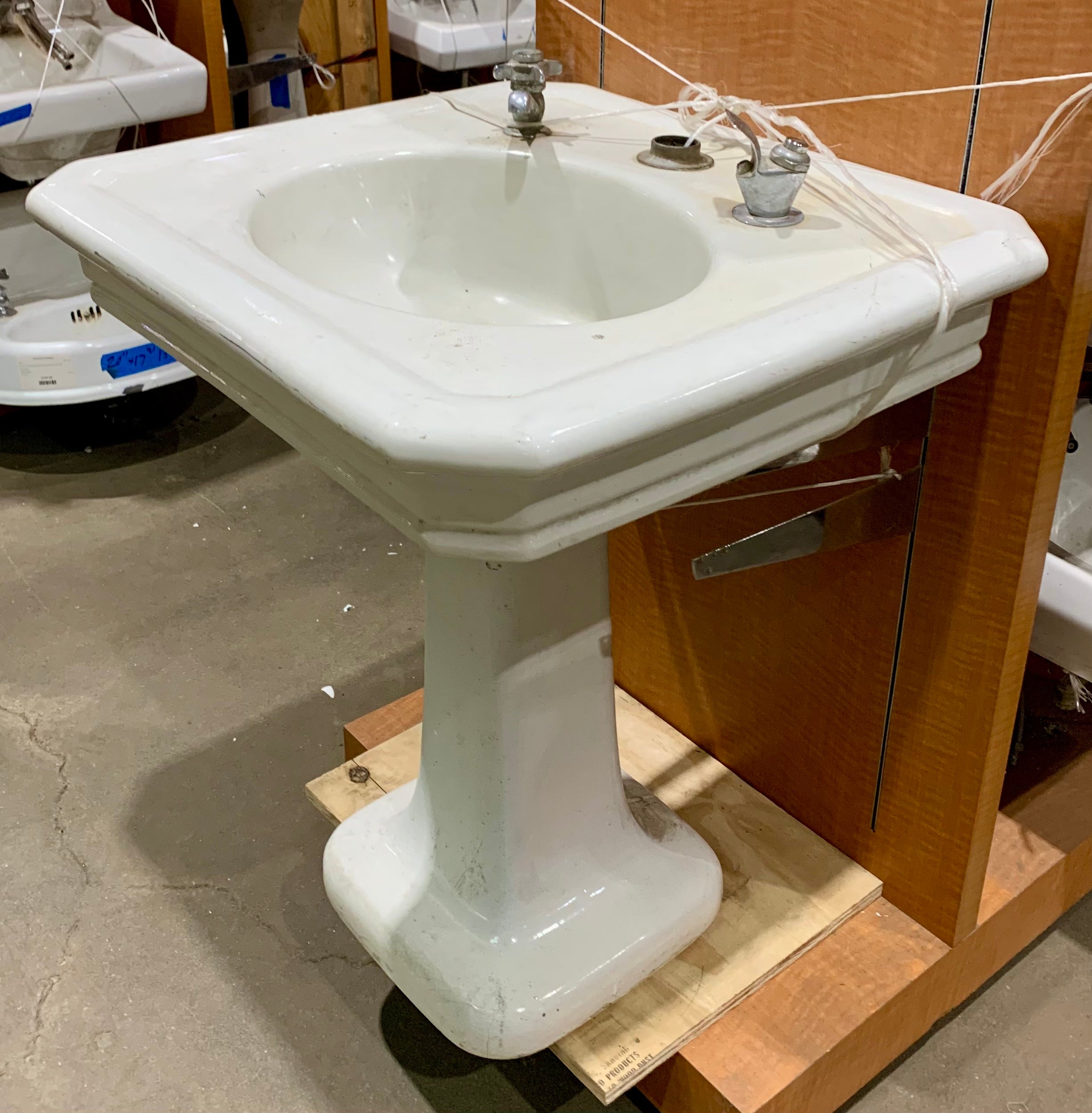 Antique 1901 Cast Iron Pedestal Sink and Base with Hardware