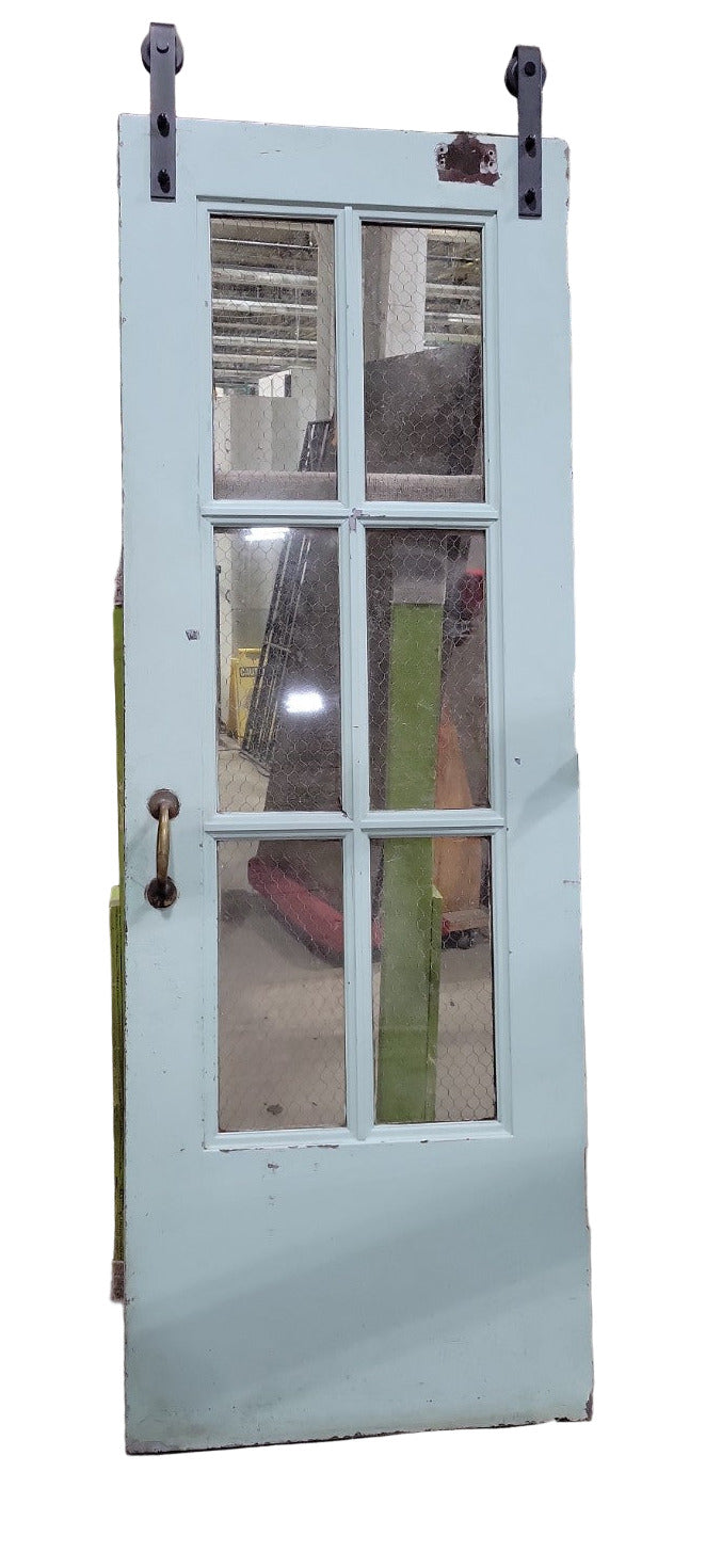 Vintage 6-Lite Industrial Wire Glass Door w/ Barn Door Hardware – 30" x 84"