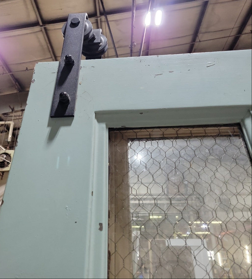 Vintage 6-Lite Industrial Wire Glass Door w/ Barn Door Hardware – 30" x 84"