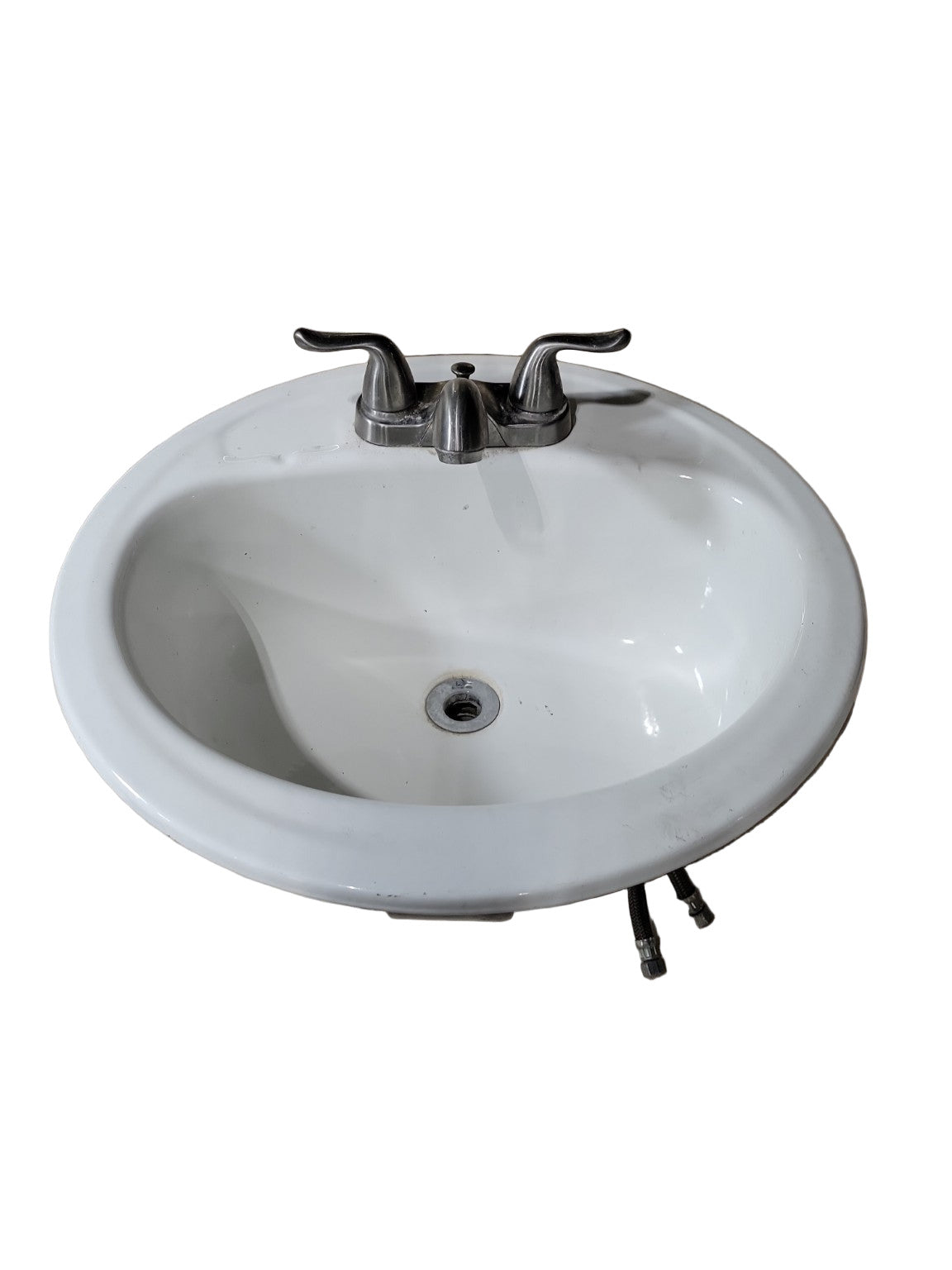 White Oval Drop-In Bathroom Sink with Faucet – 19 1/8" x 18"