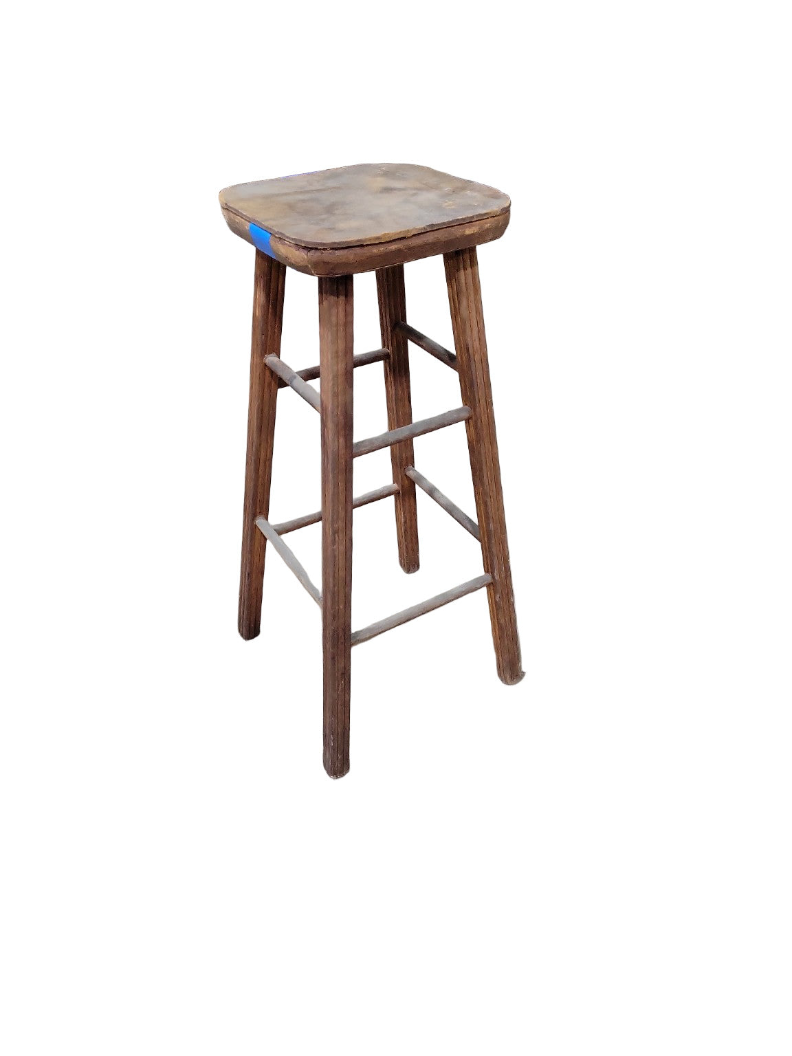 Vintage Wood Bar Stool with Fluted Legs – 30" Height