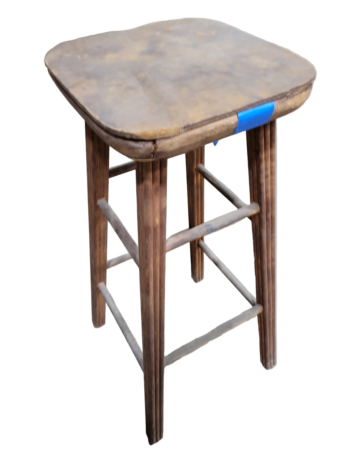 Vintage Wood Bar Stool with Fluted Legs – 30" Height