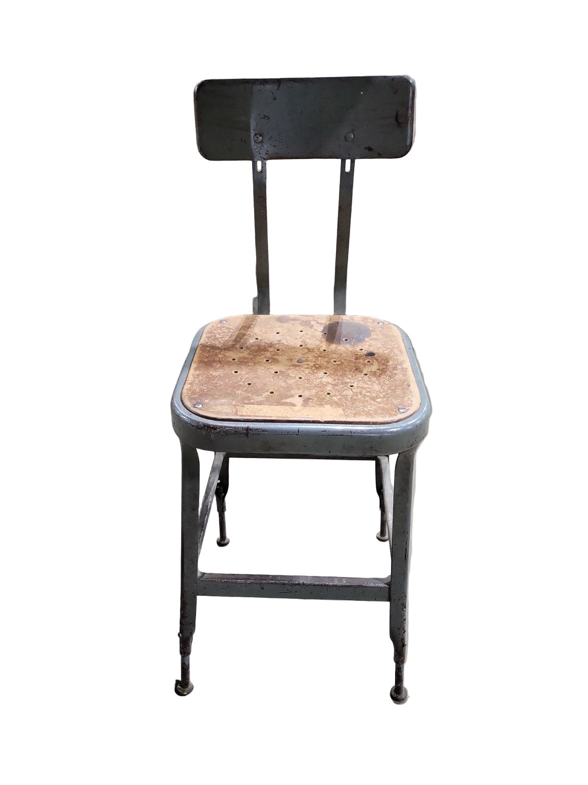 Vintage Industrial Metal and Wood Shop Chair – Adjustable Height Legs