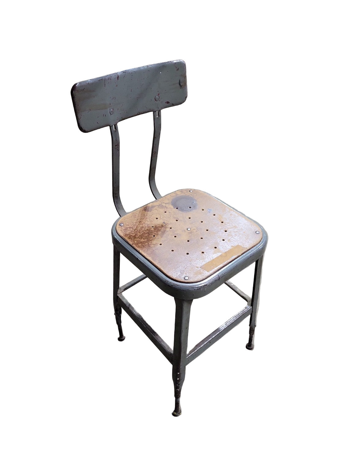 Vintage Industrial Metal and Wood Shop Chair – Adjustable Height Legs