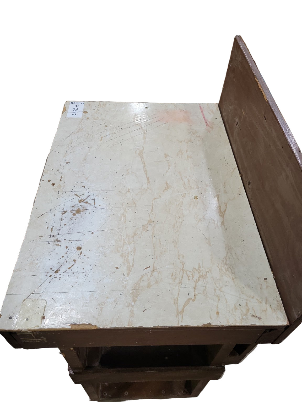 Vintage Utility Workbench with Fixed Side Extension – Painted Brown on Casters