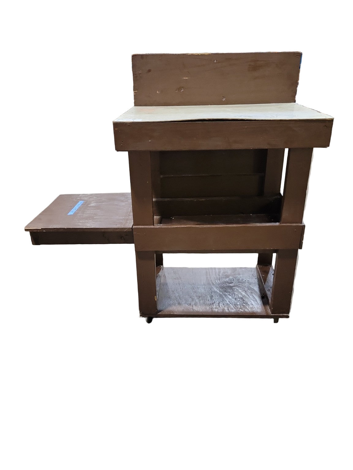Vintage Utility Workbench with Fixed Side Extension – Painted Brown on Casters