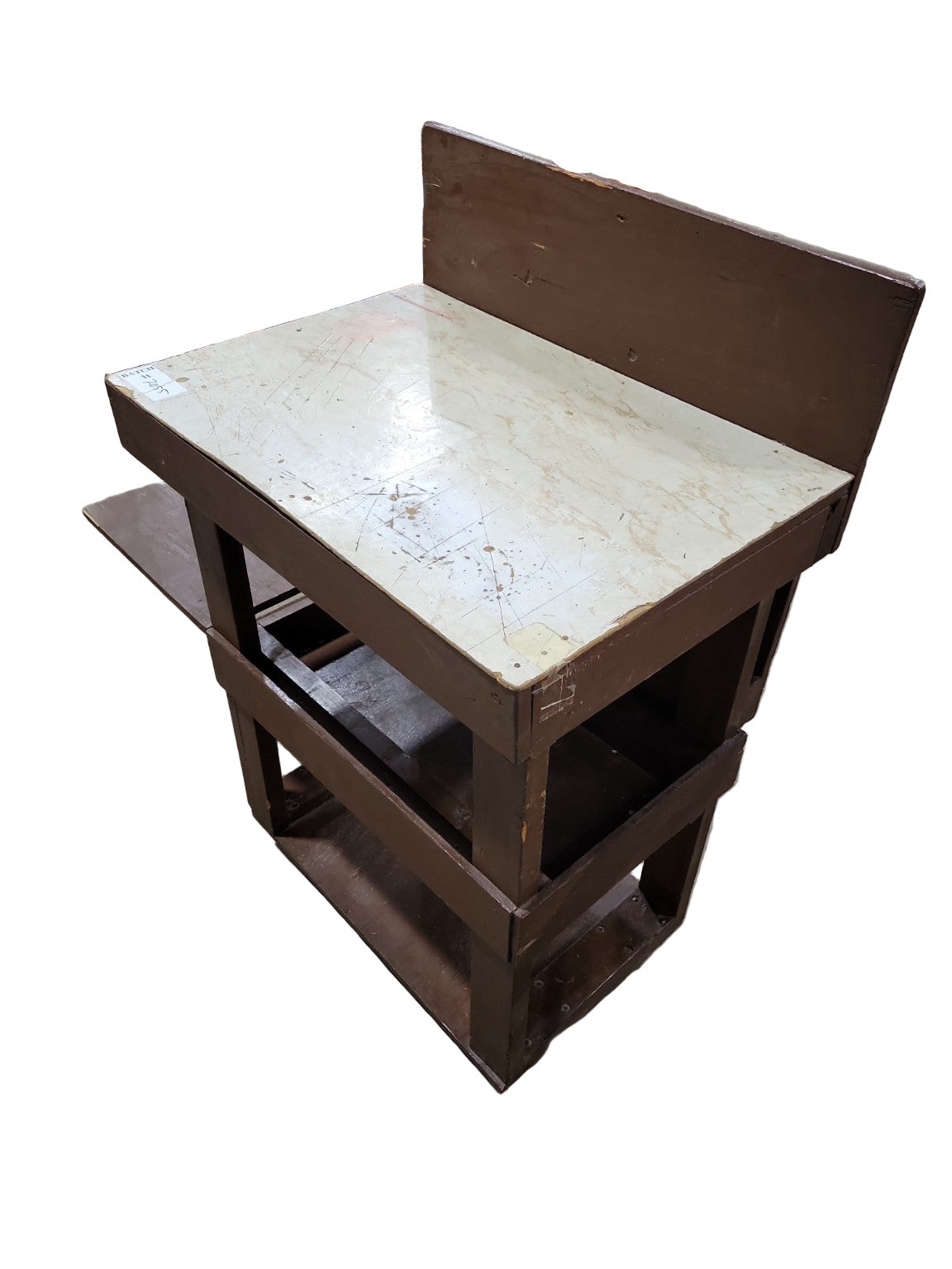 Vintage Utility Workbench with Fixed Side Extension – Painted Brown on Casters