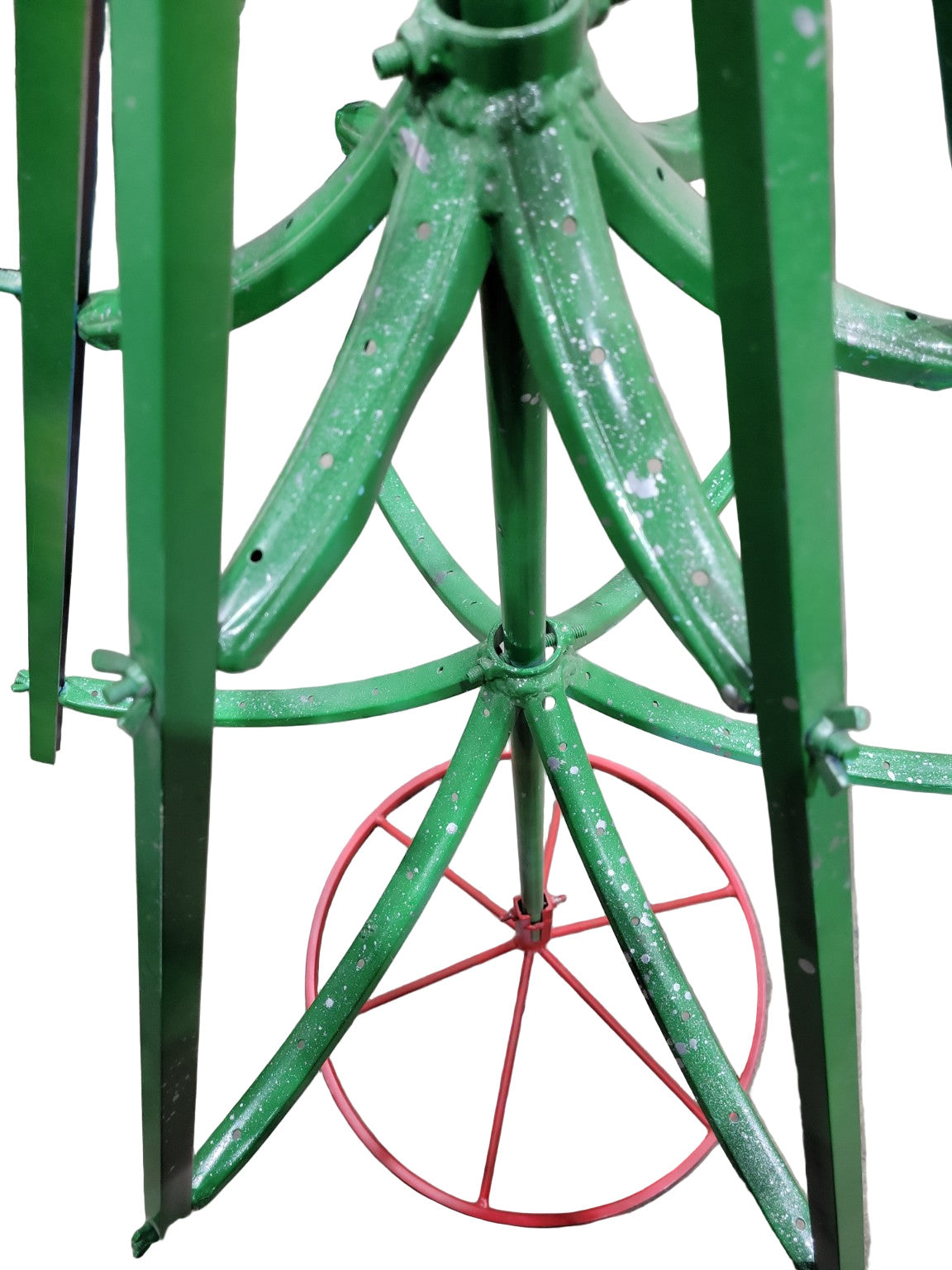 Industrial Metal Tree Sculpture with Gear Top – Red & Green Painted Finish