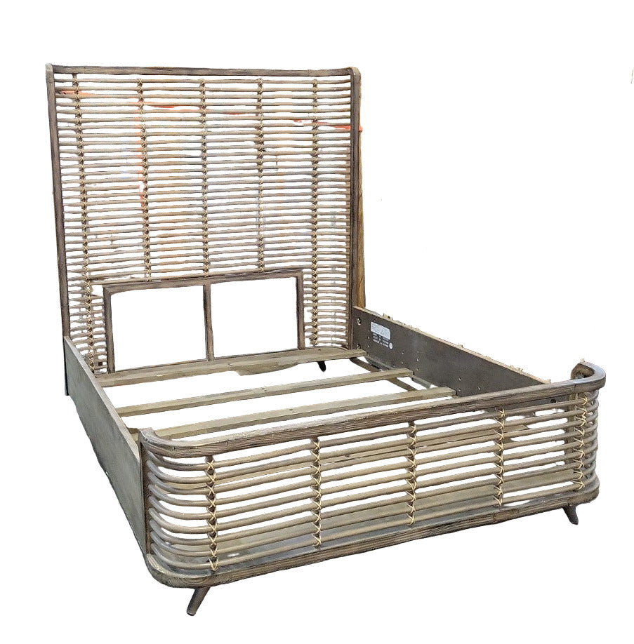Hooker Furniture Rattan and Wood Queen Bed Frame – Coastal Modern Design