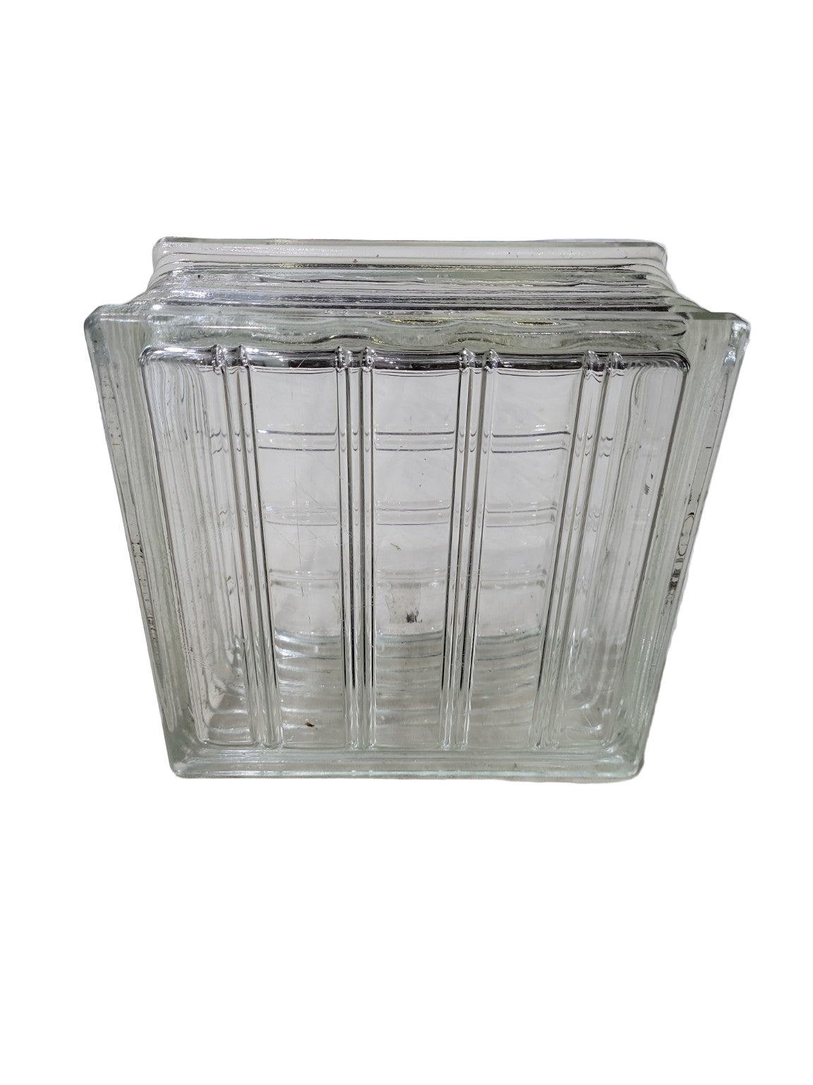 Vintage Multi-Line Ribbed Glass Block – 7 ¾" Square