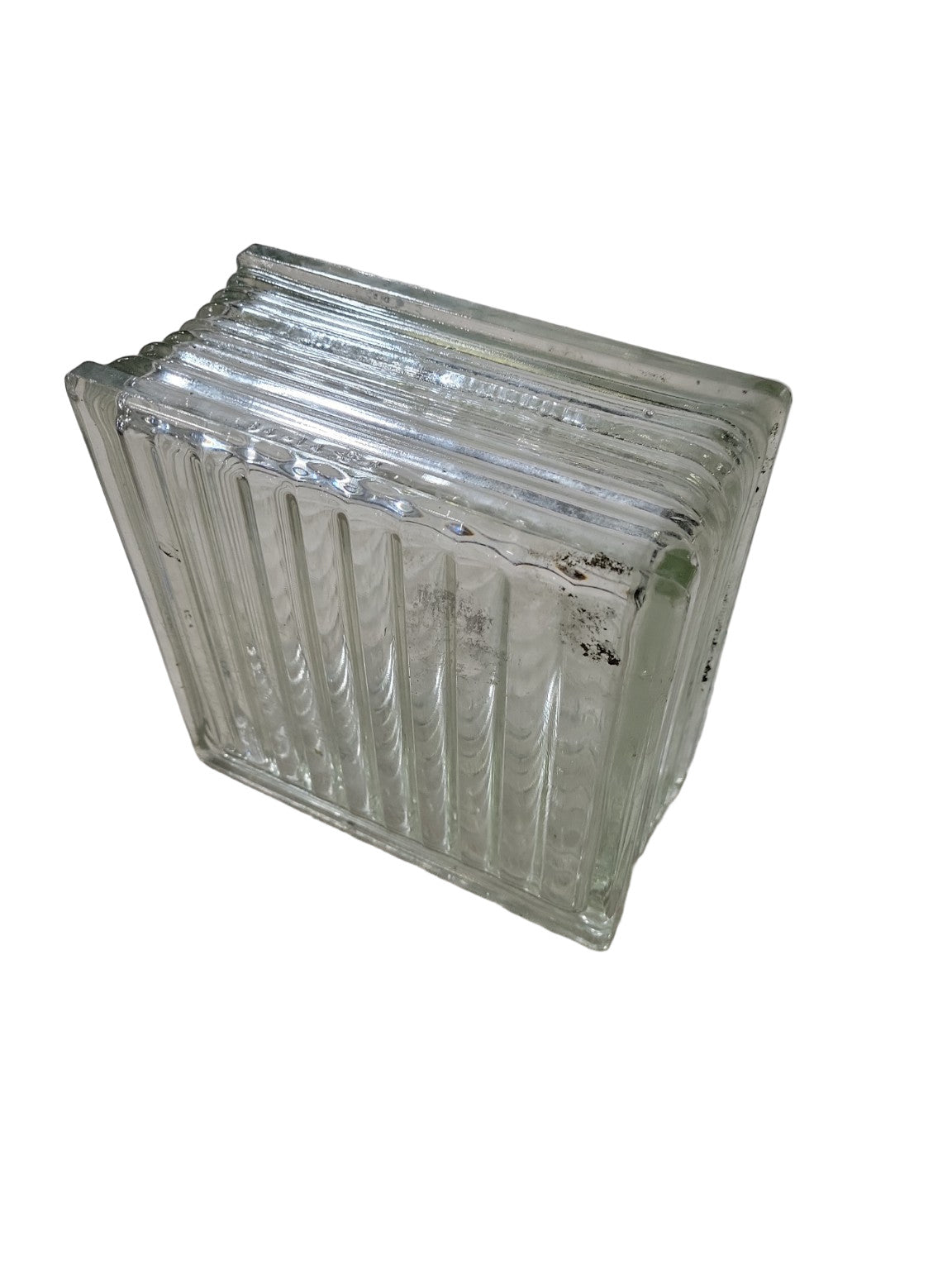 Vintage Ribbed Glass Block – 7 ¾" Square