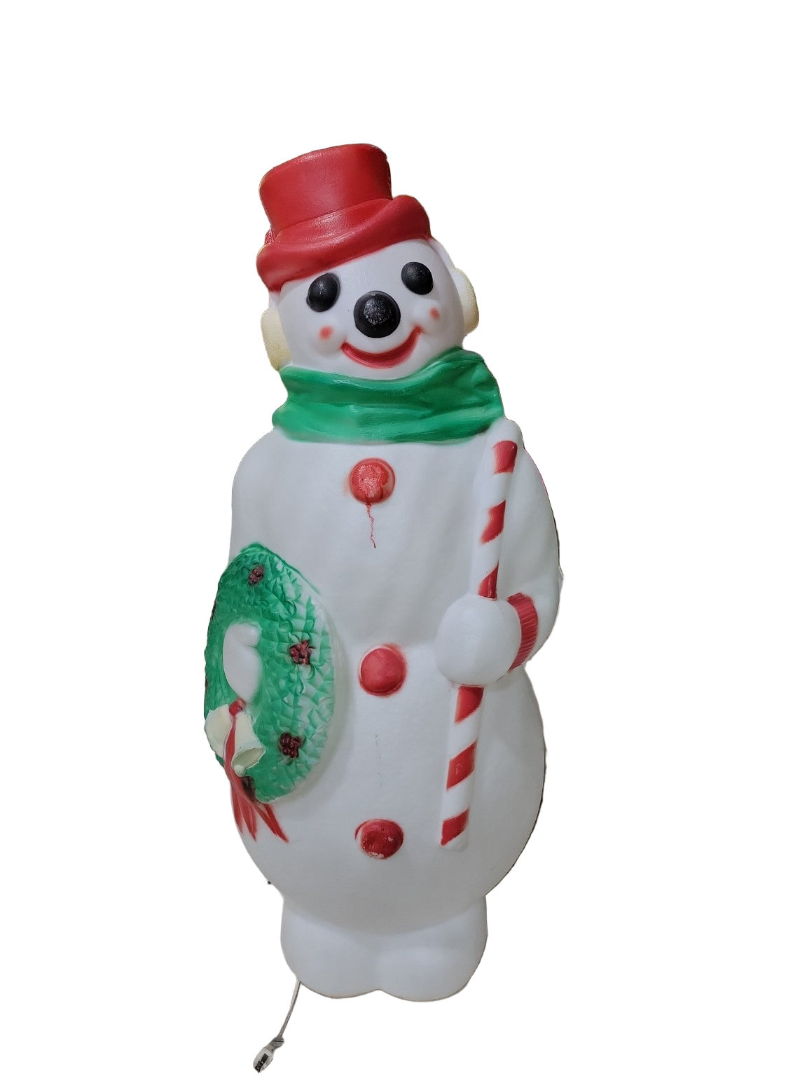 1968 Empire 46” Lighted Snowman Blow Mold with Wreath and Candy Cane