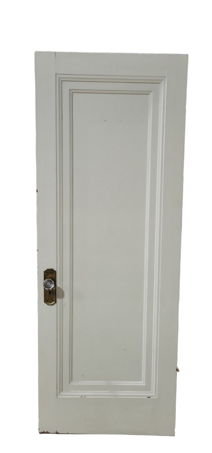 Antique Painted Wood Door with Brass Backplate and Glass Knob – 30" x 79"