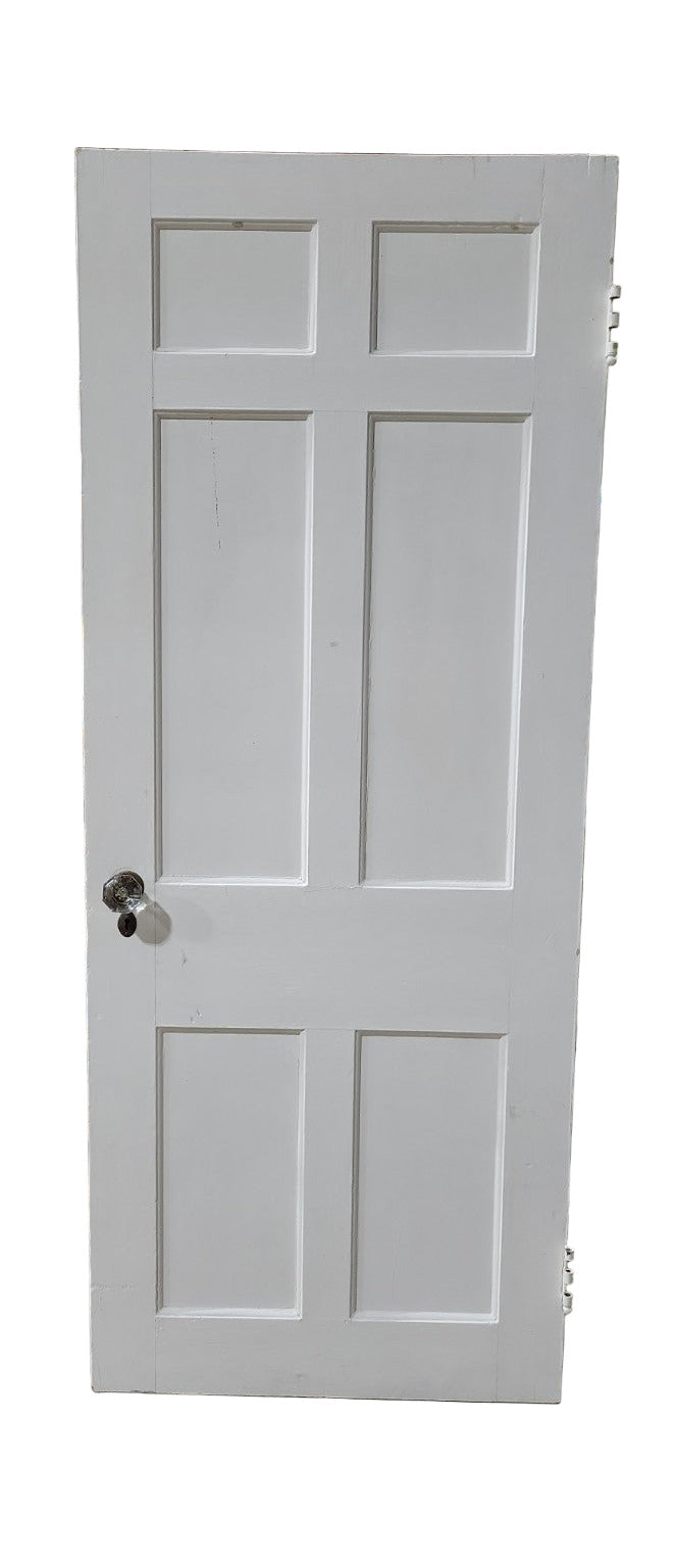 Antique 6-Panel Painted Wood Door with Glass Knob – 30" x 74"